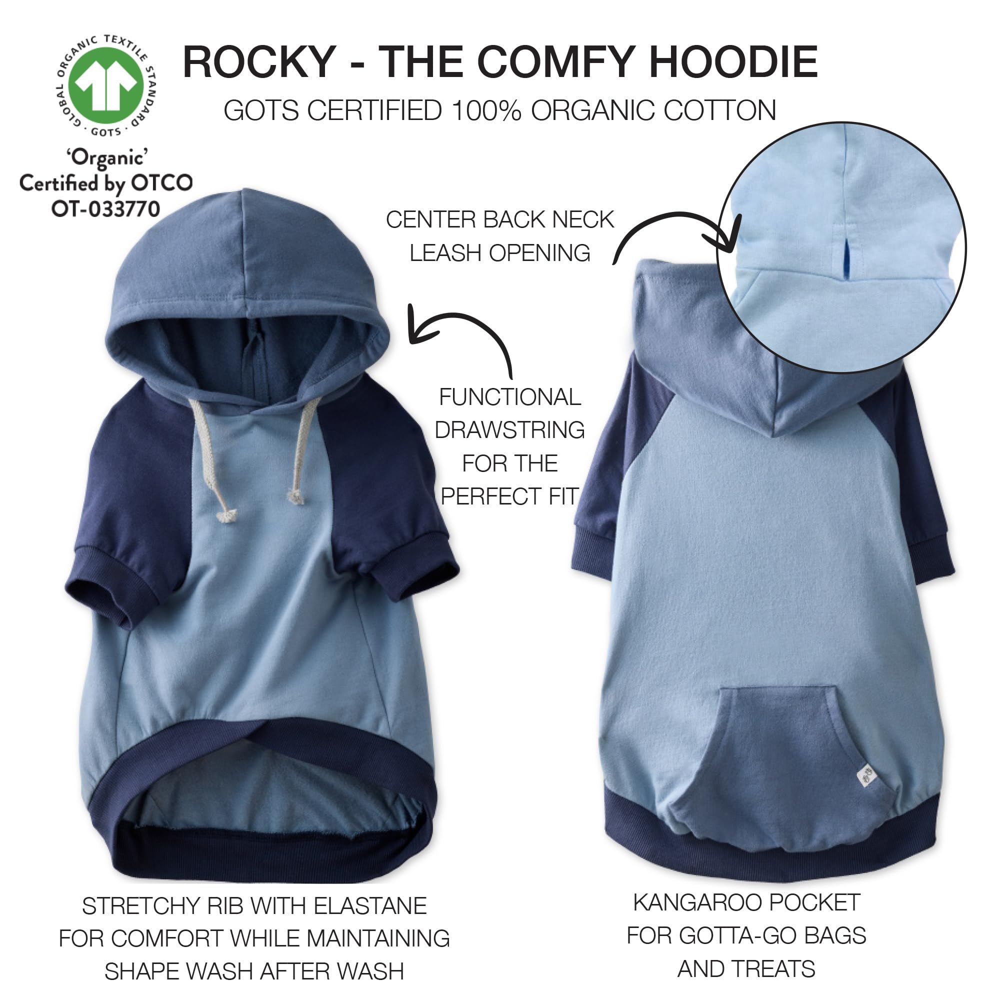 Pet Passion 100% Organic Cotton Dog Hoodie Pet Coat for Small, Medium and Large Dogs, Color Block Navy, XX-Small