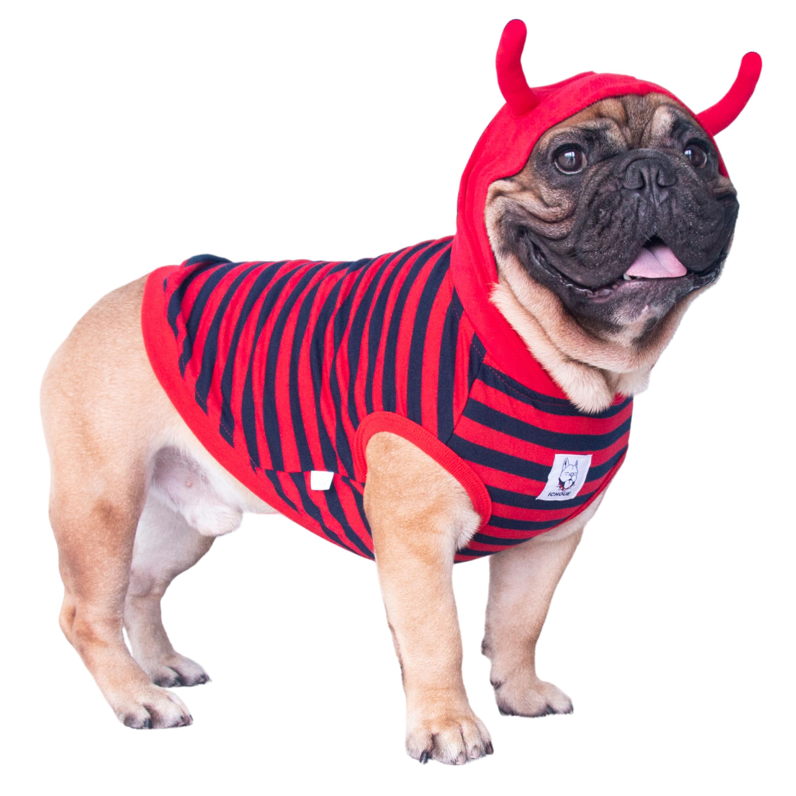 Ichoue I Am A French Bulldog Little Devil Fire Ant Costumes Hoodies Clothes Outfits Cosplay Winter Coats Sweaters Pullovers For Small Dogs Frenchie Pug English Boston Puppy - Red, Medium