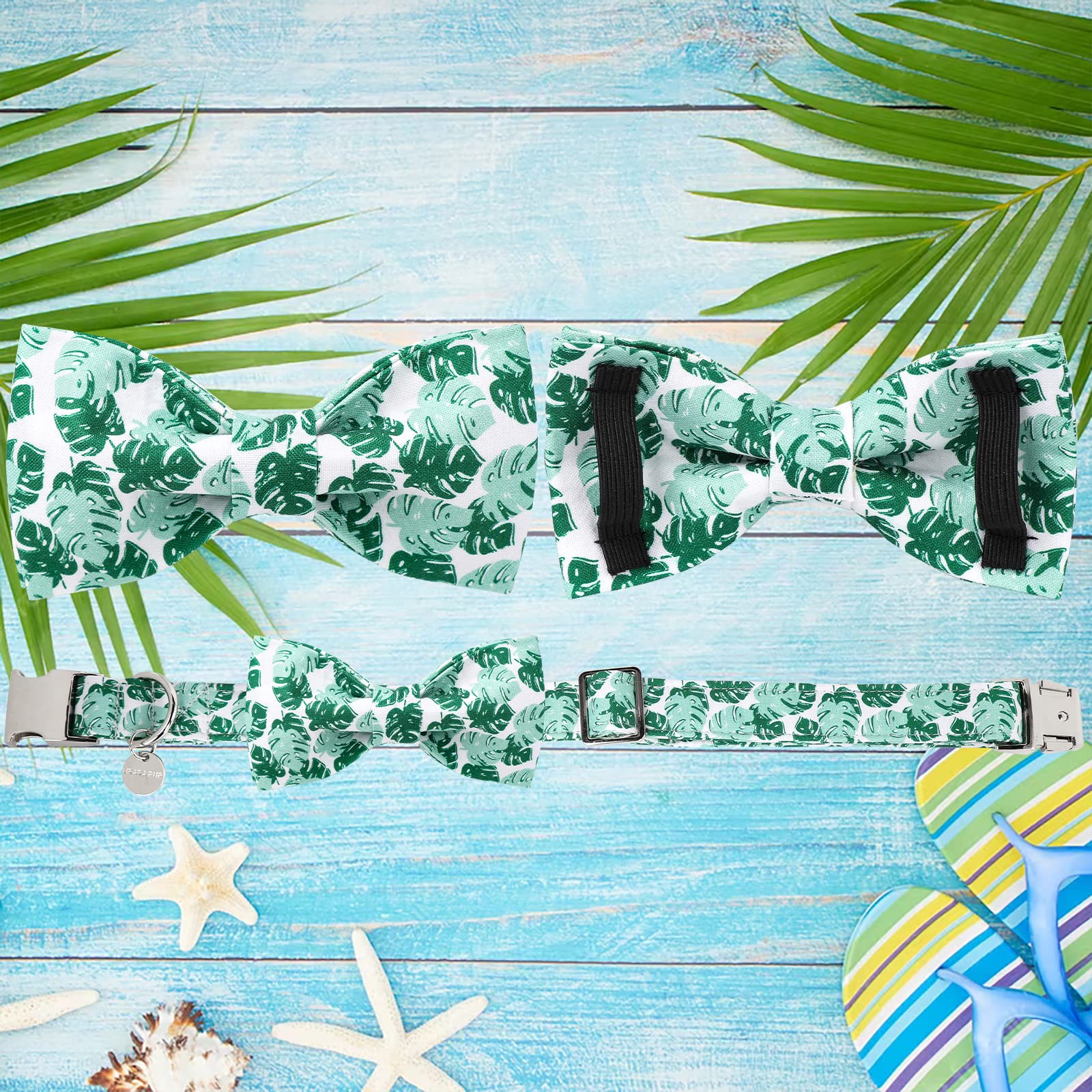 Up Urara Pup Summer Bow Tie Dog Collar, Comfortable Cotton Dog Collar With Bowtie For Large Dog Girl Boy, Hawaiian Dog Collar Wi