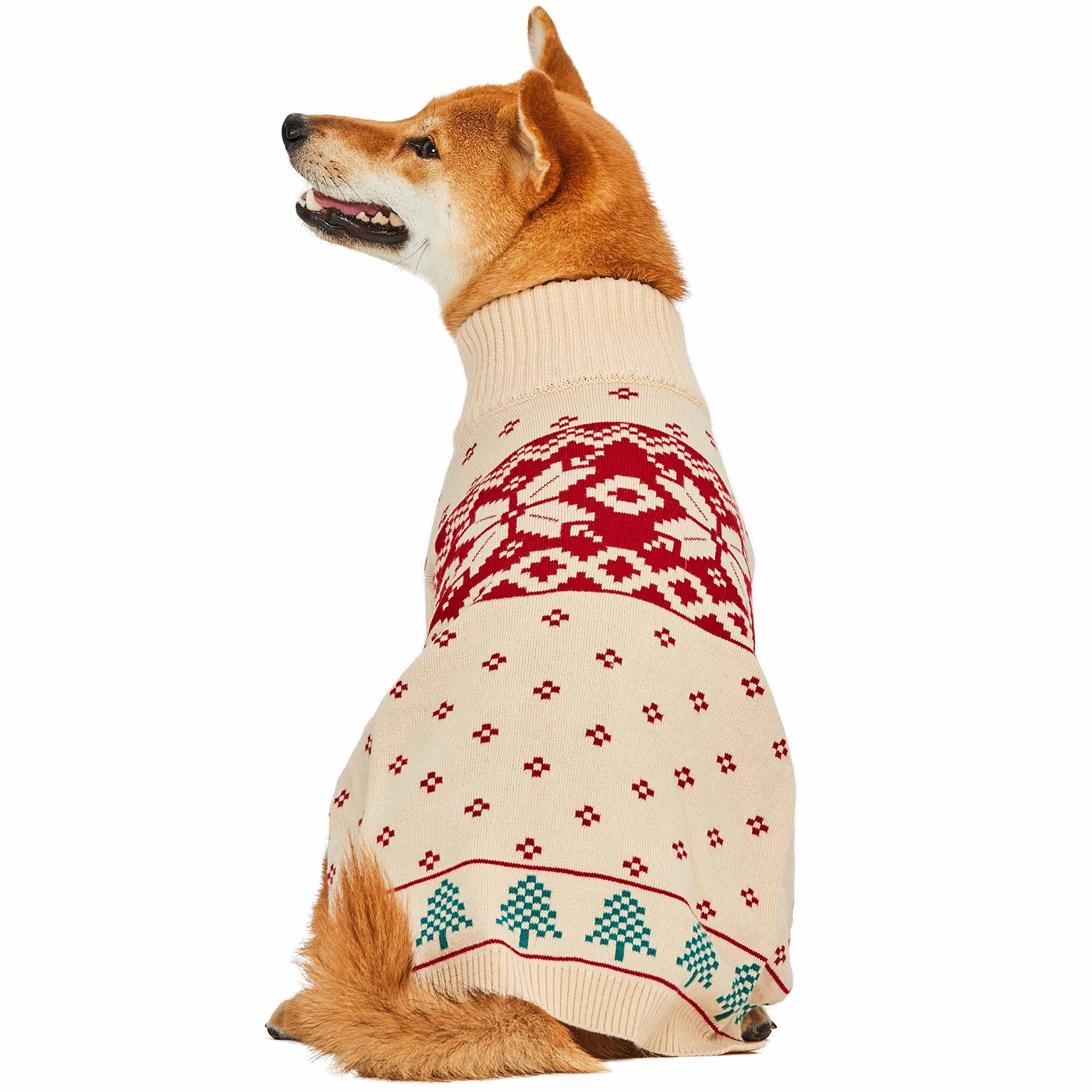 Blueberry Pet Christmas Tree And Snowflake Dog Sweater In Light Beige, Back Length 16', Pack Of 1 Clothes For Dogs