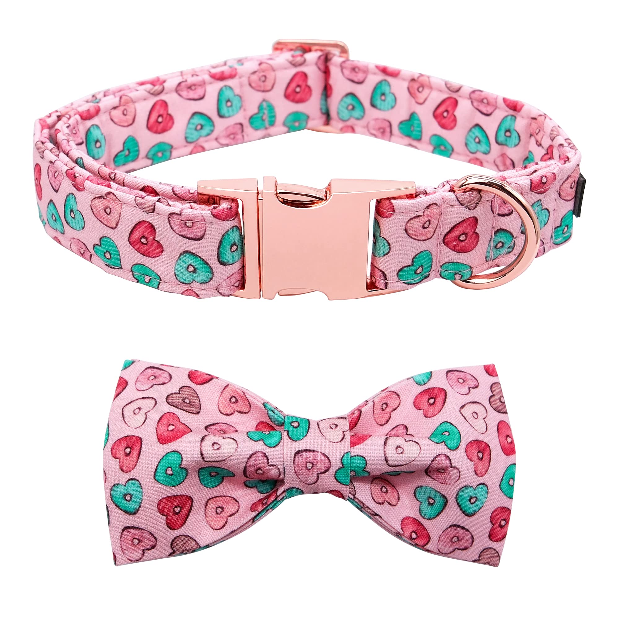 MACA Bates Valentines Dog Collar with Bow Flower Bow tie, Sweet Heart Adjustable Collars for Small Medium Large Dogs with Metal 