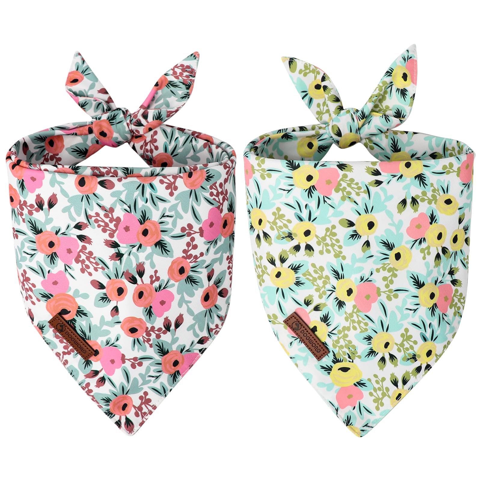 Dogwong Gril Dog Bandanas 2 Pack, Pink Flower Print Triangle Reversible Rabbit Carrot Pet Scarf Durable Female Bandana For Small