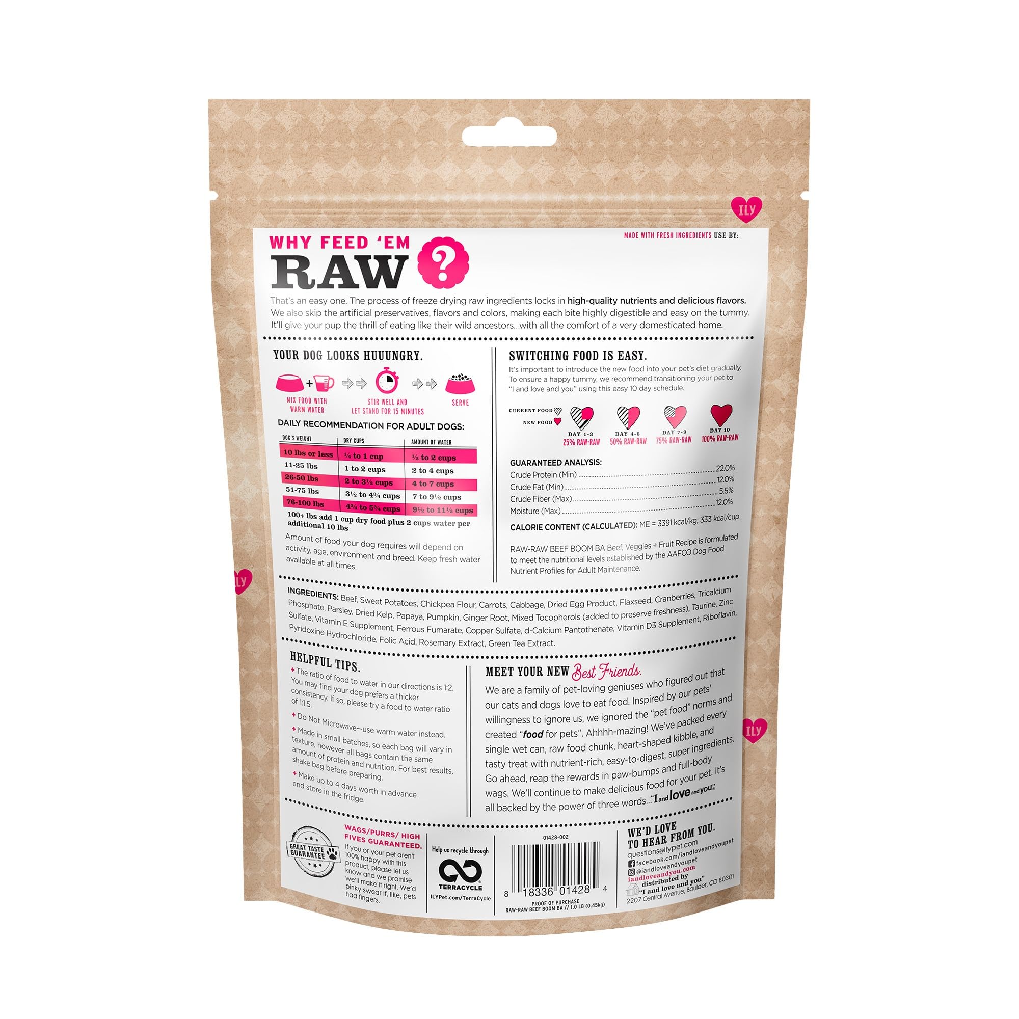 I and Love and You Stir and Boom Dehydrated Freeze Dried Raw Dog Food - Beef - Grain Free, Real Meat, No Fillers, 1lb Bag