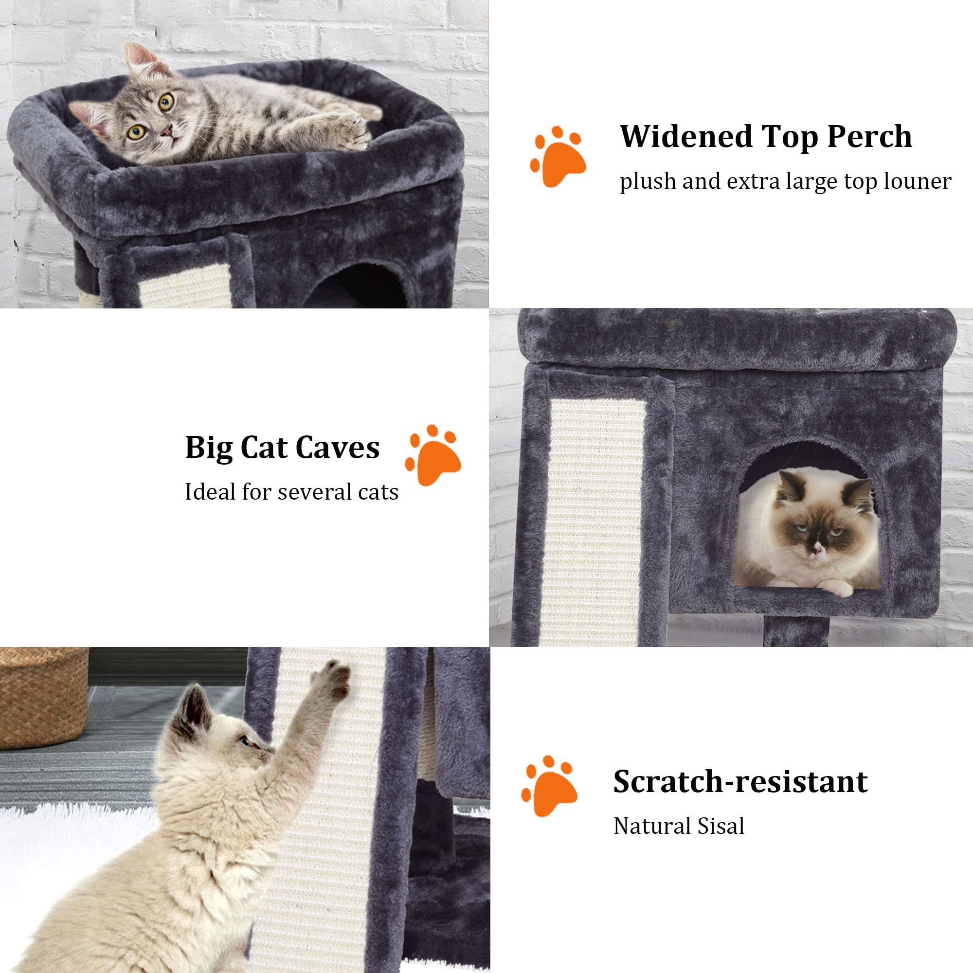 SYANDLVY Cat Tree for Indoor Cats, Plush Activity Tower with Scratching Post, 18IN, Smoky Grey, Model PAT10H