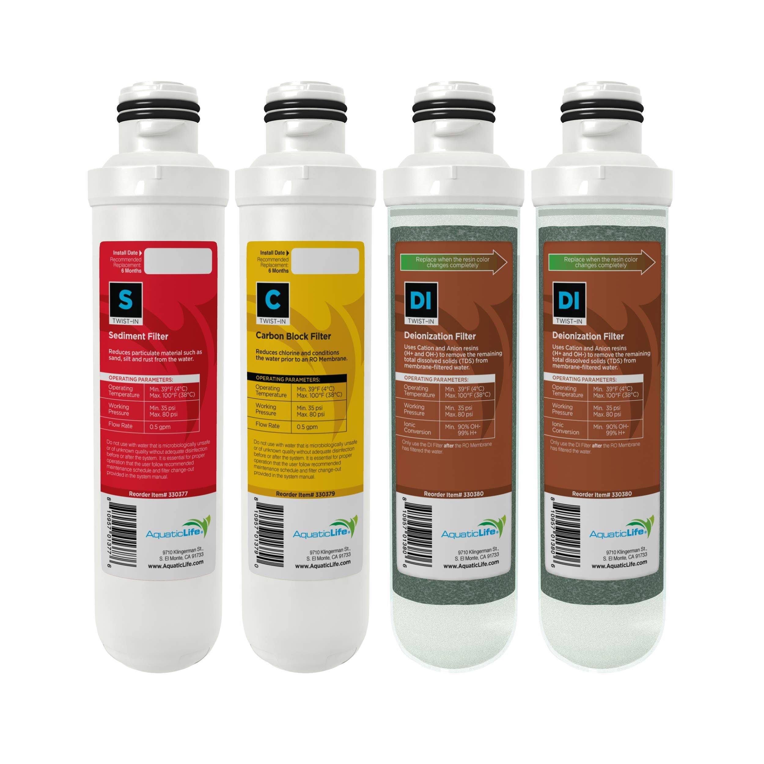 Aquatic Life Twist-In Reverse Osmosis Aquarium Water Filter Replacement Cartridge Pack, Includes Sediment, Carbon Block, And Dei