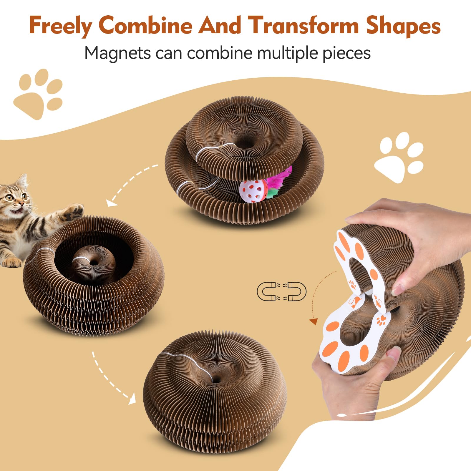 Glyvian Cat Toy 2 Pack Scratching Board Abrasion Resistant Recyclable Corrugated Cardboard Tunnel Foldable Cat Scratch Pad With