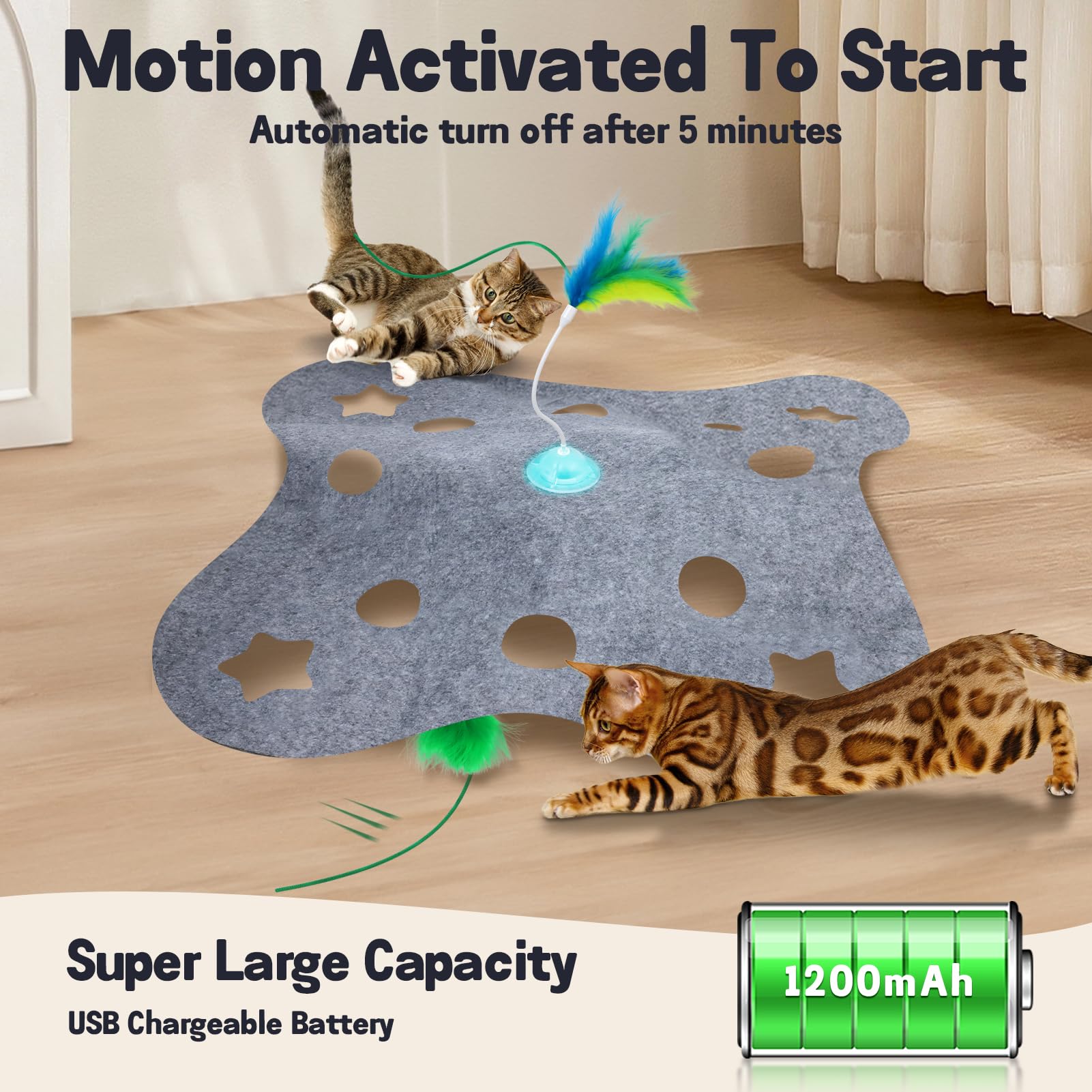 Waaiio Cat Toys for Indoor Cats,Interactive Toy Hide n Seek for Kittens,Automatic Moving Wand Feather,Motion Activated Exercise