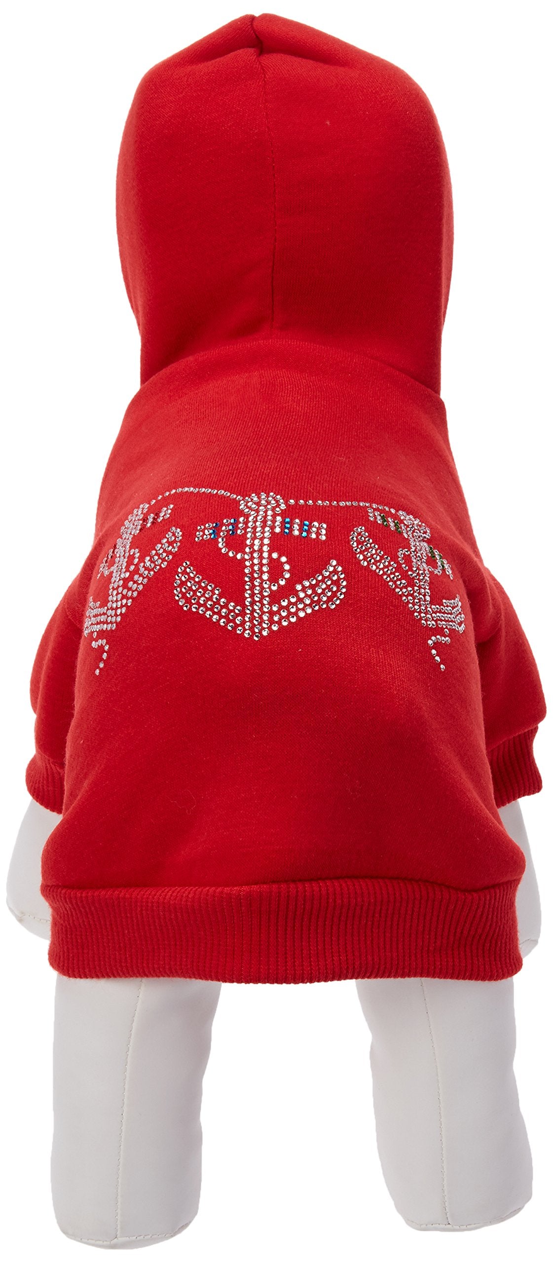 Mirage Pet Products 12-Inch Rhinestone Anchors Hoodies, Medium, Red