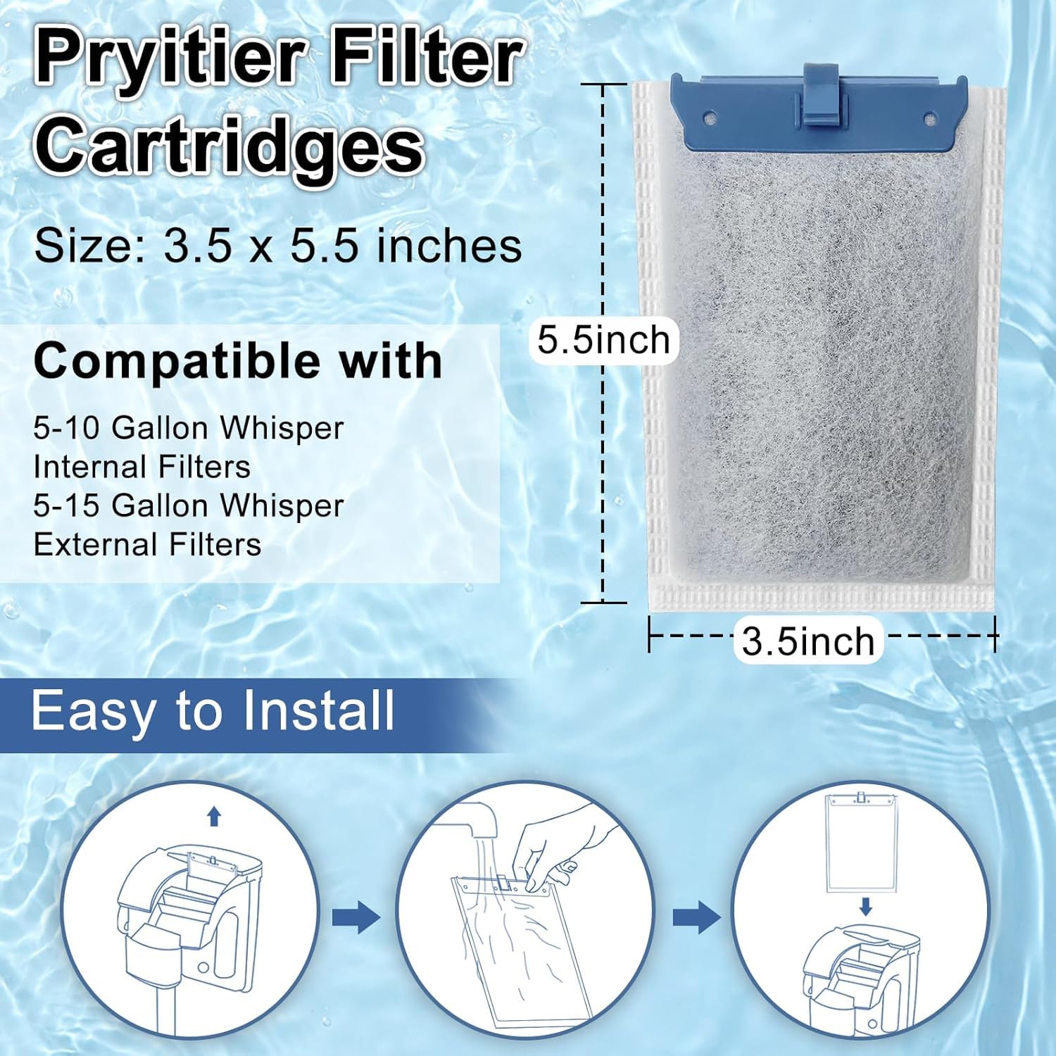 9 Pack Filter Cartridge Compatible With Whisper Bio-Bag Filters 10I/Iq10/Pf10, Medium Replacement Filter Cartridges For Aquarium
