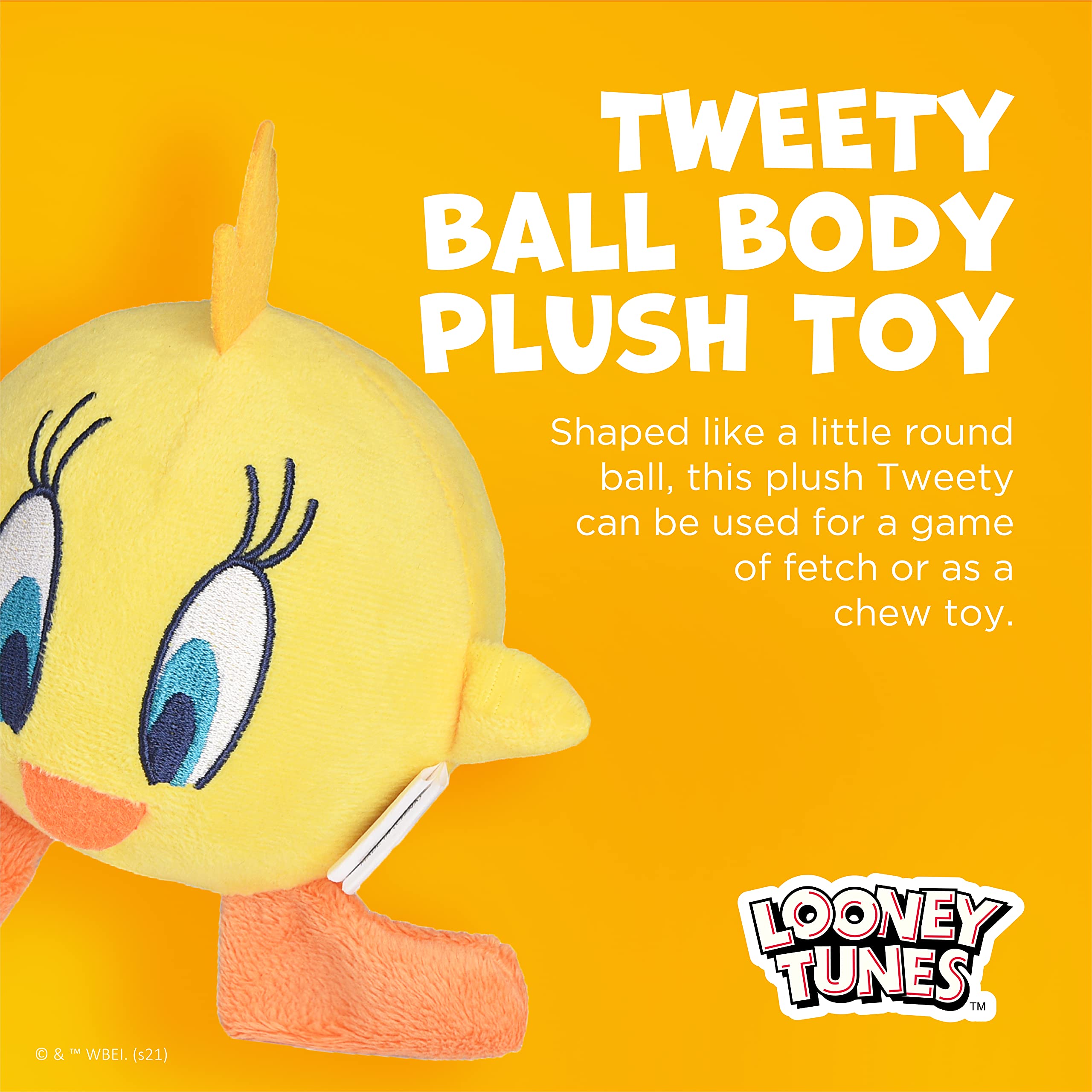 Looney Tunes For Pets Yellow Tweety Bird Ball Body Plush Dog Toy For All Dogs | Squeaky Toy For Dogs Chew Toy | Tweety Bird Character Soft Plush Stuffed Dog Toy