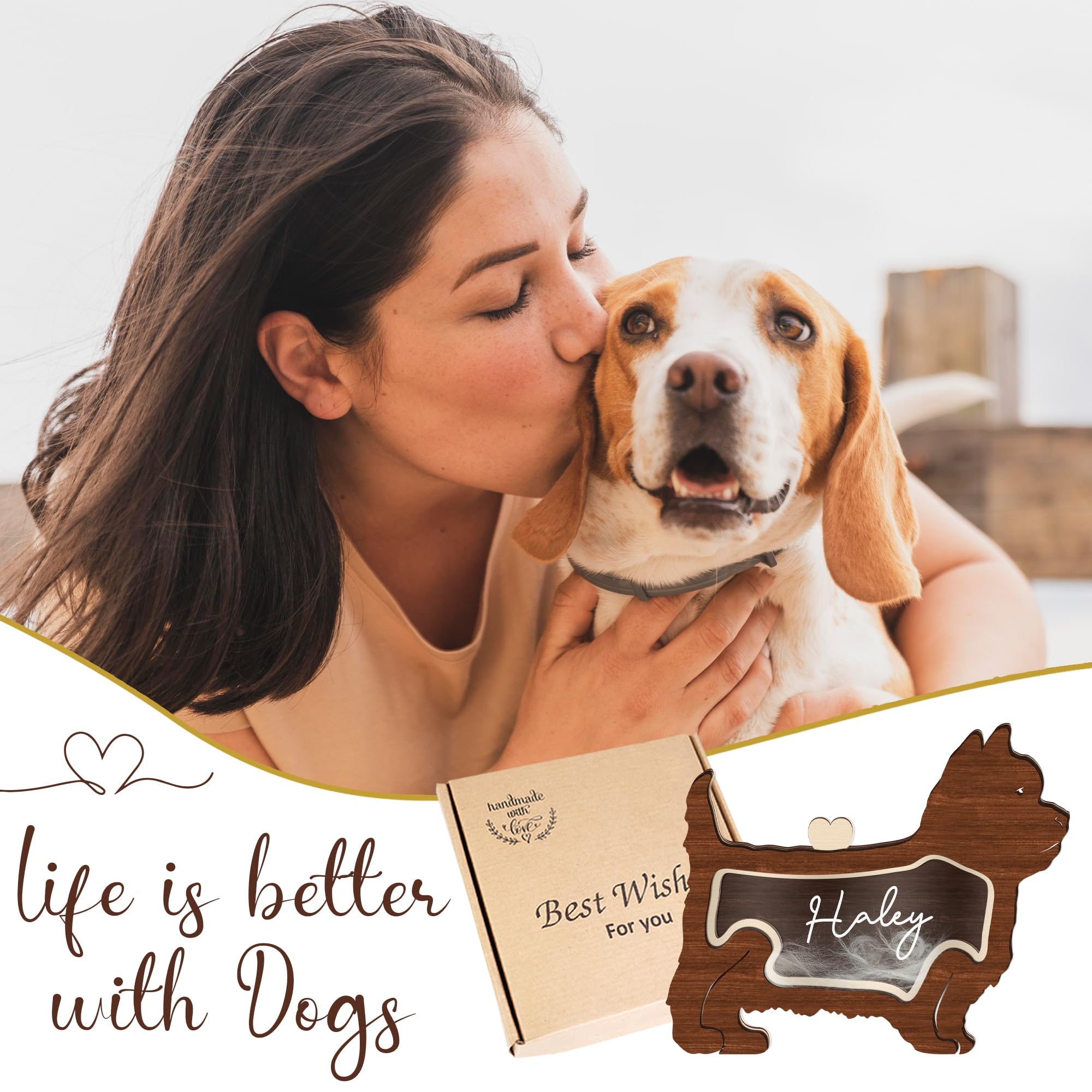 Yorkshire Terrier Dog Hair Keepsake Box Wooden Pet Fur Gifts For Dog Cat Unique Dog Shape Standable Tabletop Decor Dog Memorial