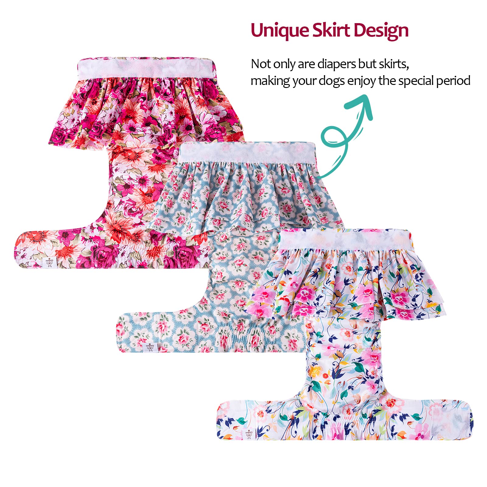 Cutebone Female Dog Diapers With Skirts 3 Pack Reusable Puppy Dresses Pants For Heat Cycle Period Qbd03Xl