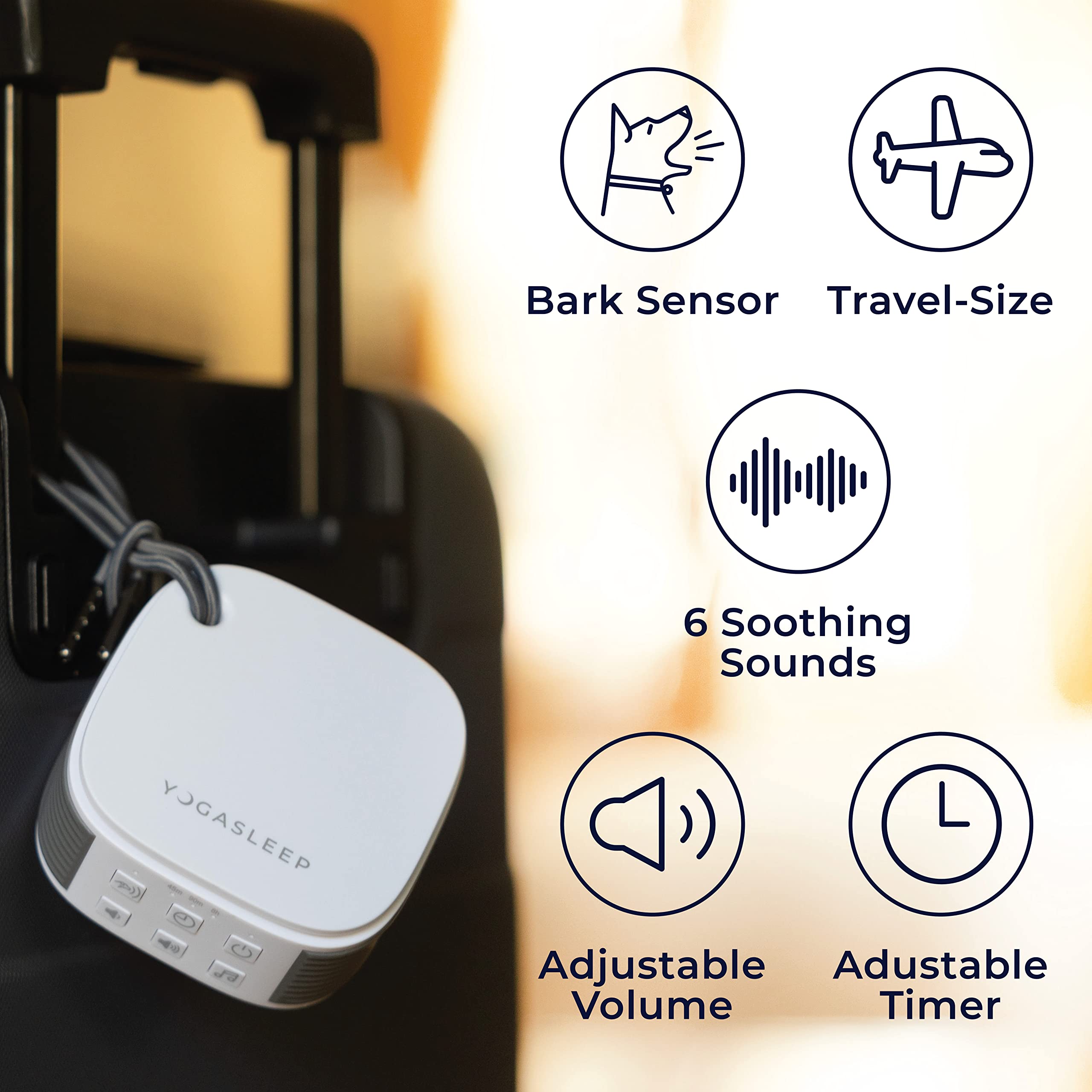 Yogasleep Pawzz Travel White Noise Machine for Dogs & All Pets. Compact Size, Integrated Bark Sensor, 6 Automatic Relaxing Natur