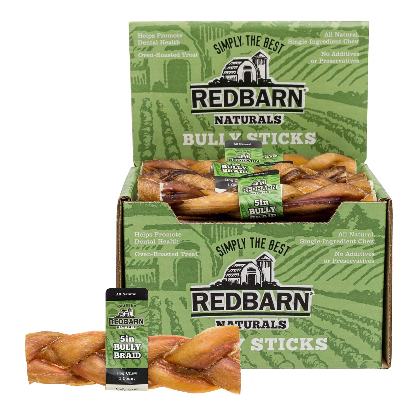 Redbarn Braided Bully Sticks 5 Dog Treats, 5-in chew, case of 30