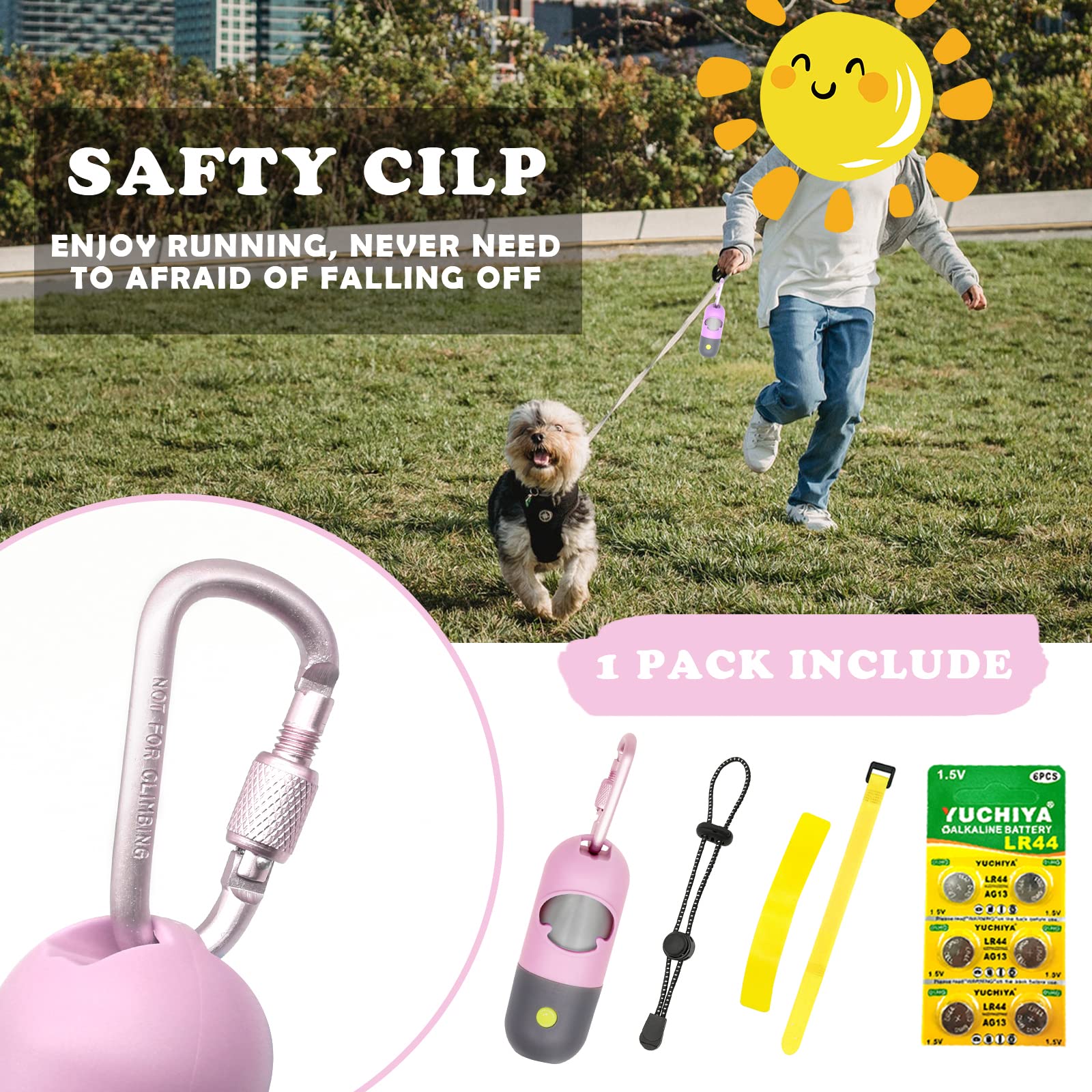 Dog Poop Bags Holder With Led Flashlight|Pet Waste Bags Dispenser For Leash|Doggie Potty Bags Container With Leak-Proof Pet Trash Bags And Accessories (2 Holders 30 Bags, Pink)