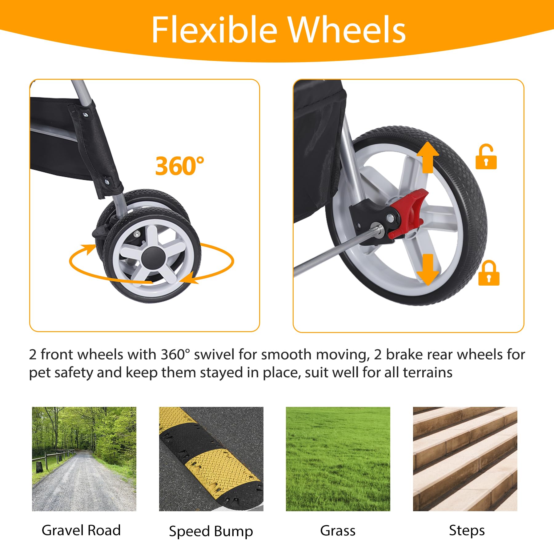 Epetlover Pet Stroller For Dogs, Black 4 Wheels Cat Strolling Cart Foldable Travel Carrier, Waterproof Puppy Jogger Stroller Wit