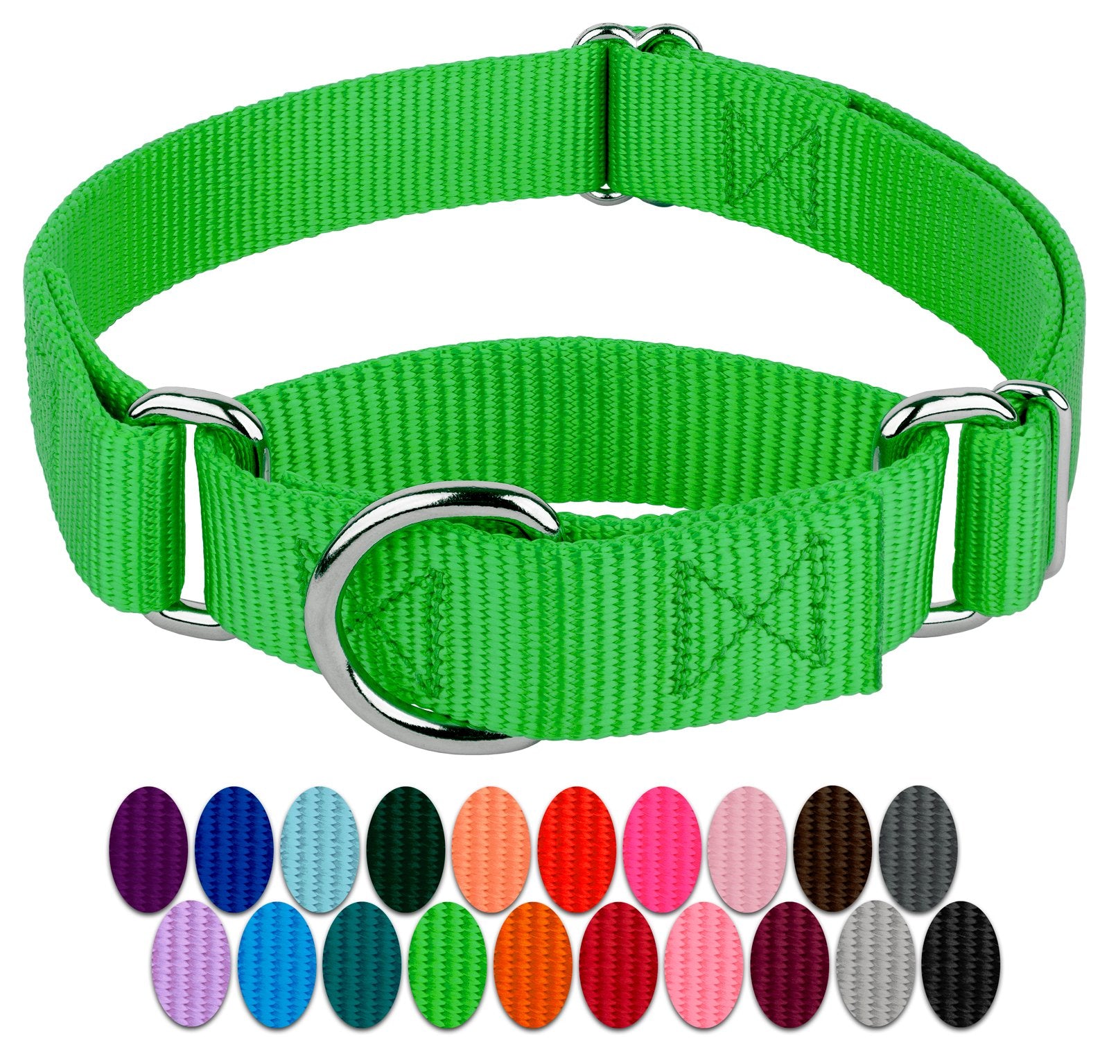 Country Brook Petz - Hot Lime Green Martingale Heavy Duty Nylon Dog Collar - 21 Vibrant Color Options (1 Inch Width, Extra Large)