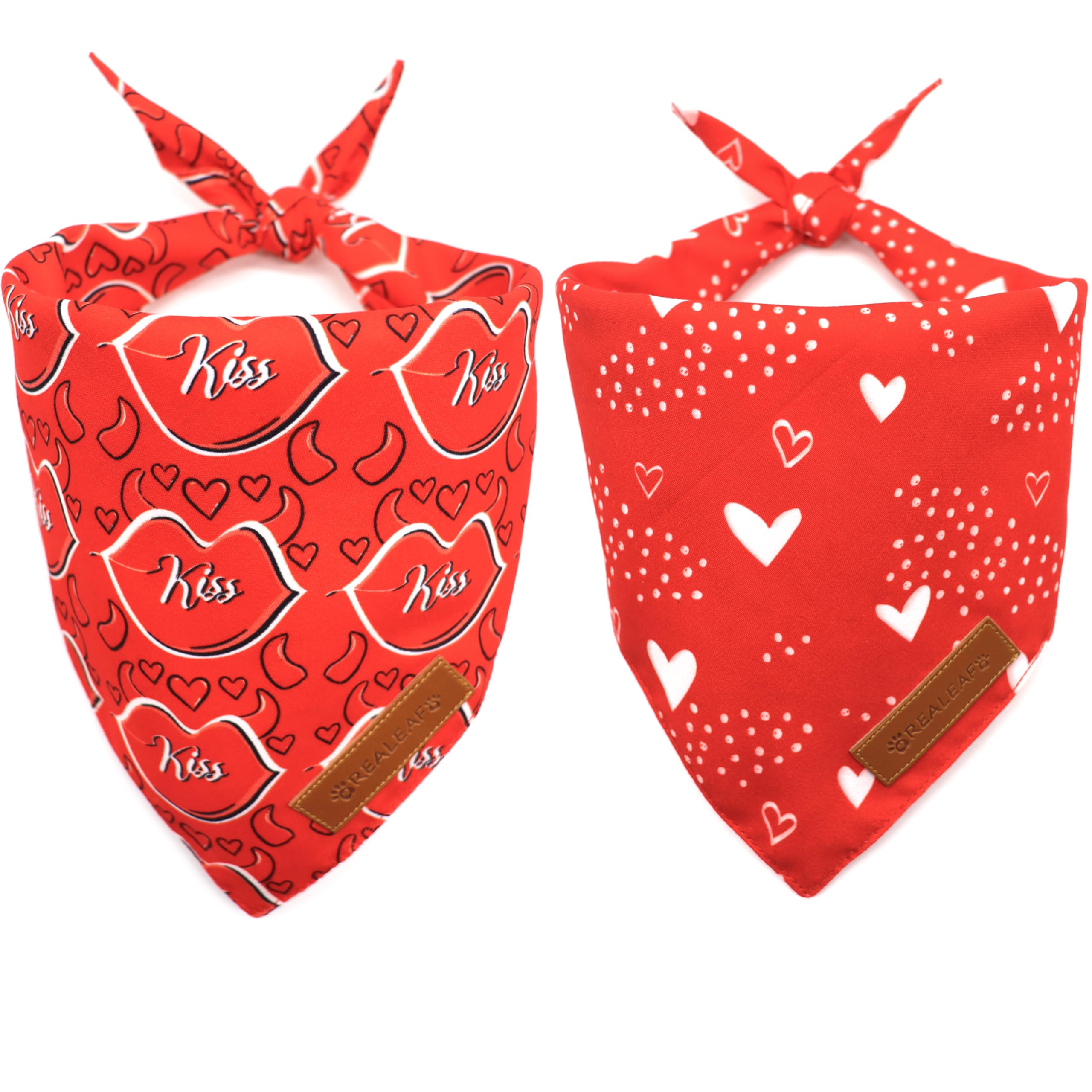 Realeaf Valentine'S Day Dog Bandanas 2 Pack, Reversible Heart Dog Scarf For Boy And Girl, Premium Durable Fabric, Holiday Love B