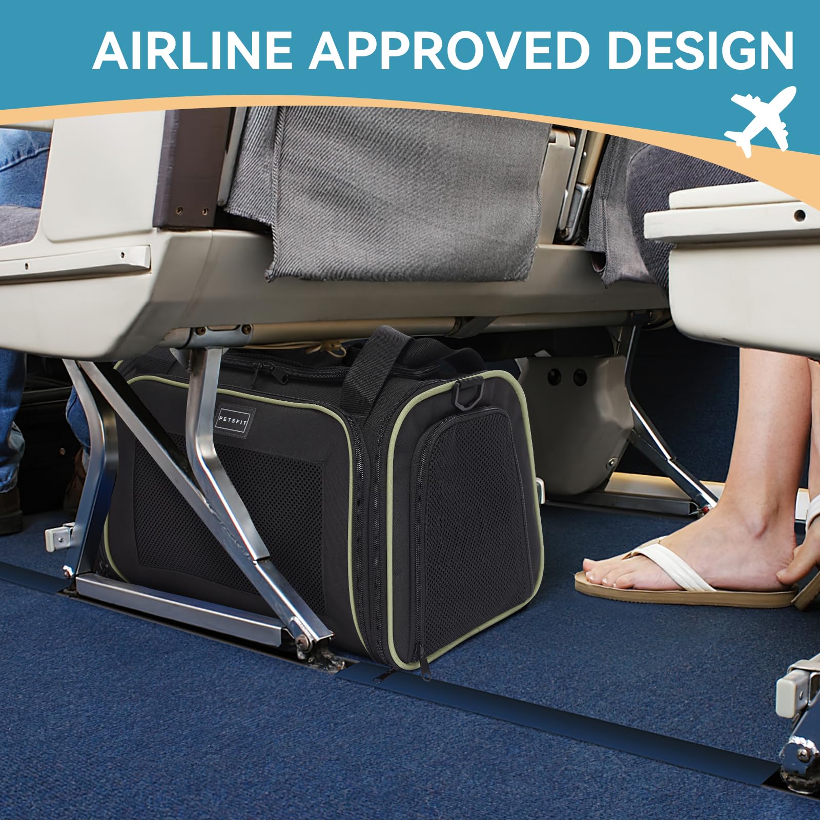 Petsfit Pet Carrier Airline Approved With Extendable Mat, Dog Carriers For Small Dogs, Tsa Approved Pet Carrier, Puppy Carrier For Small And Medium Cats Under 12 Lbs, Black