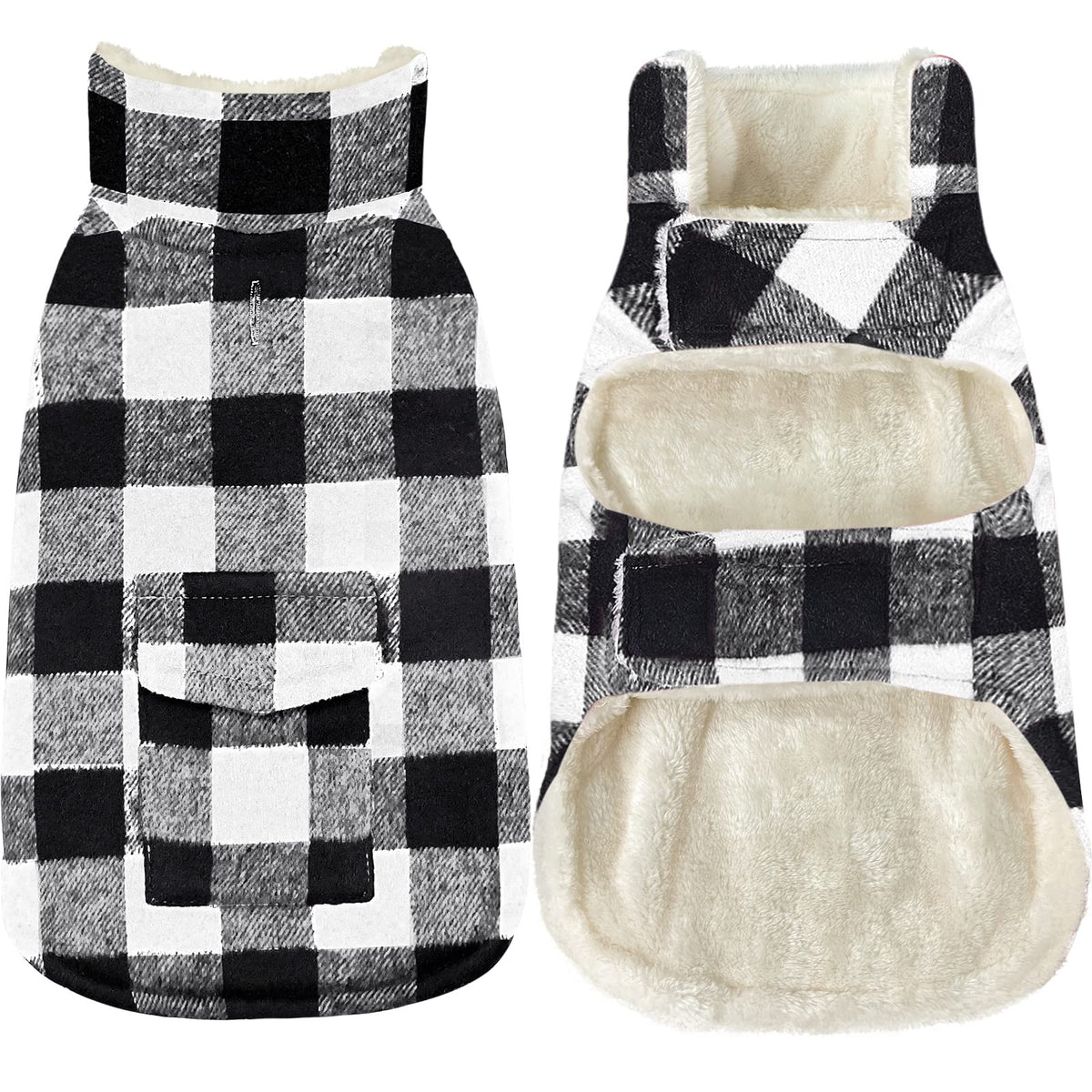 Malier Dog Winter Coat, Classic Plaid Fleece Dog Cold Weather Coats Dog Jacket With Pocket, Windprood Warm Dog Coat Vest Winter Pet Clothes Apparel For Small Medium Large Dogs (White, X-Small)