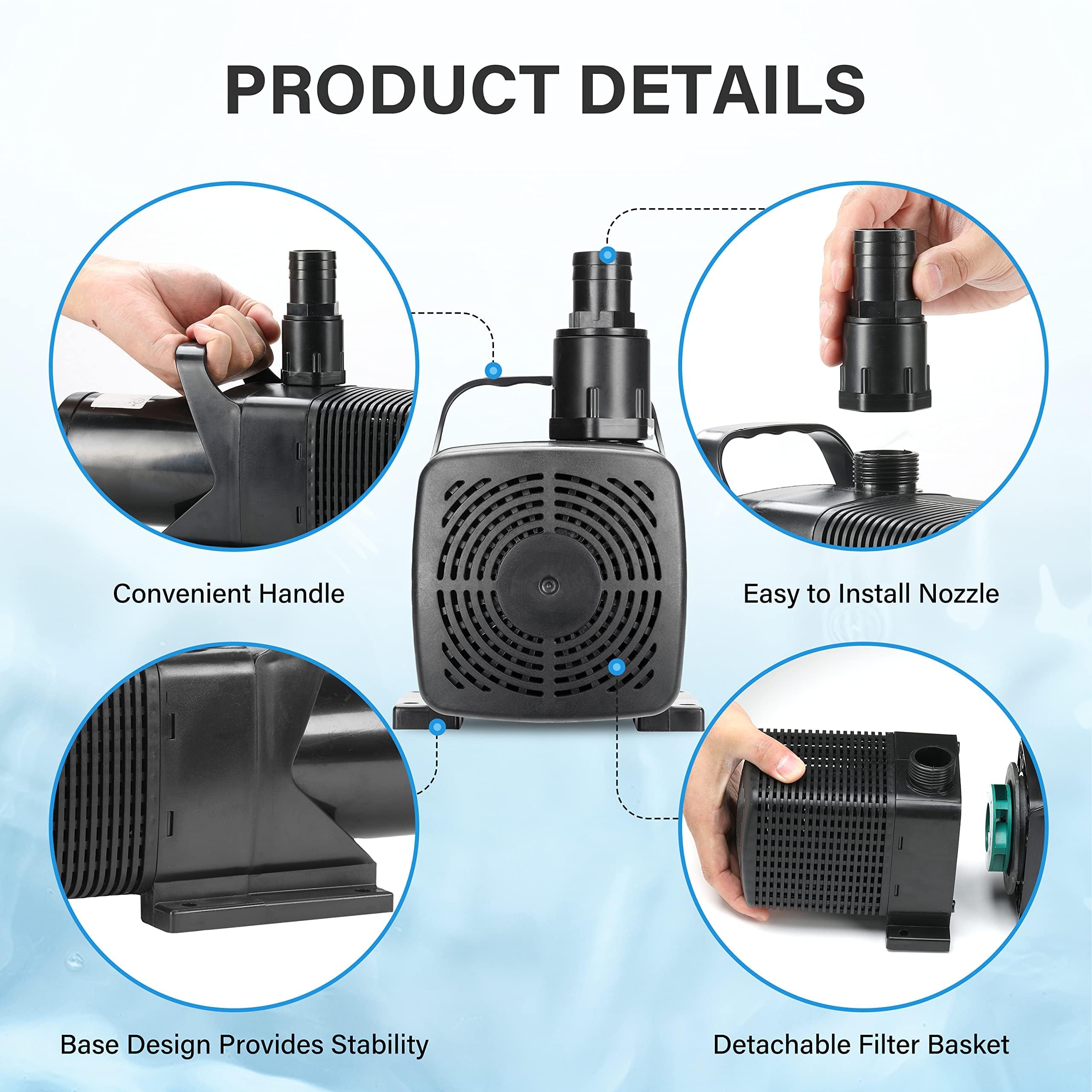 Simple Deluxe 110W 1982GPH Submersible Water Pump(7500L/H), Ultra Quiet(14ft High Lift), with 16ft Power Cord for Fish Tank, Pon