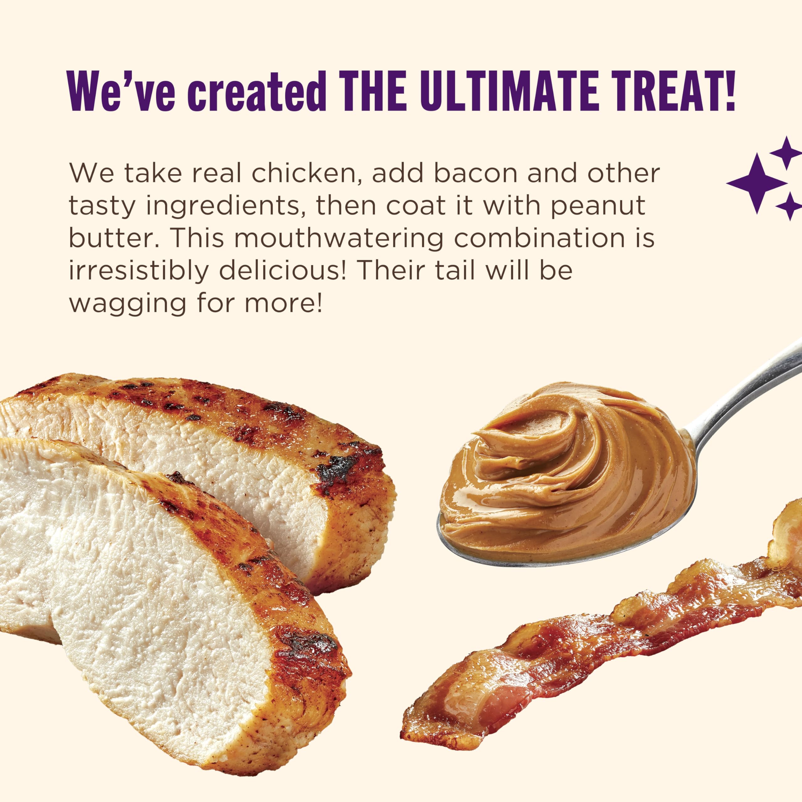 Nutrish Triple Delights Premium Dog Treats for Dogs of All Sizes with Real Chicken, Bacon, and Peanut Butter, 28 oz. Pouch