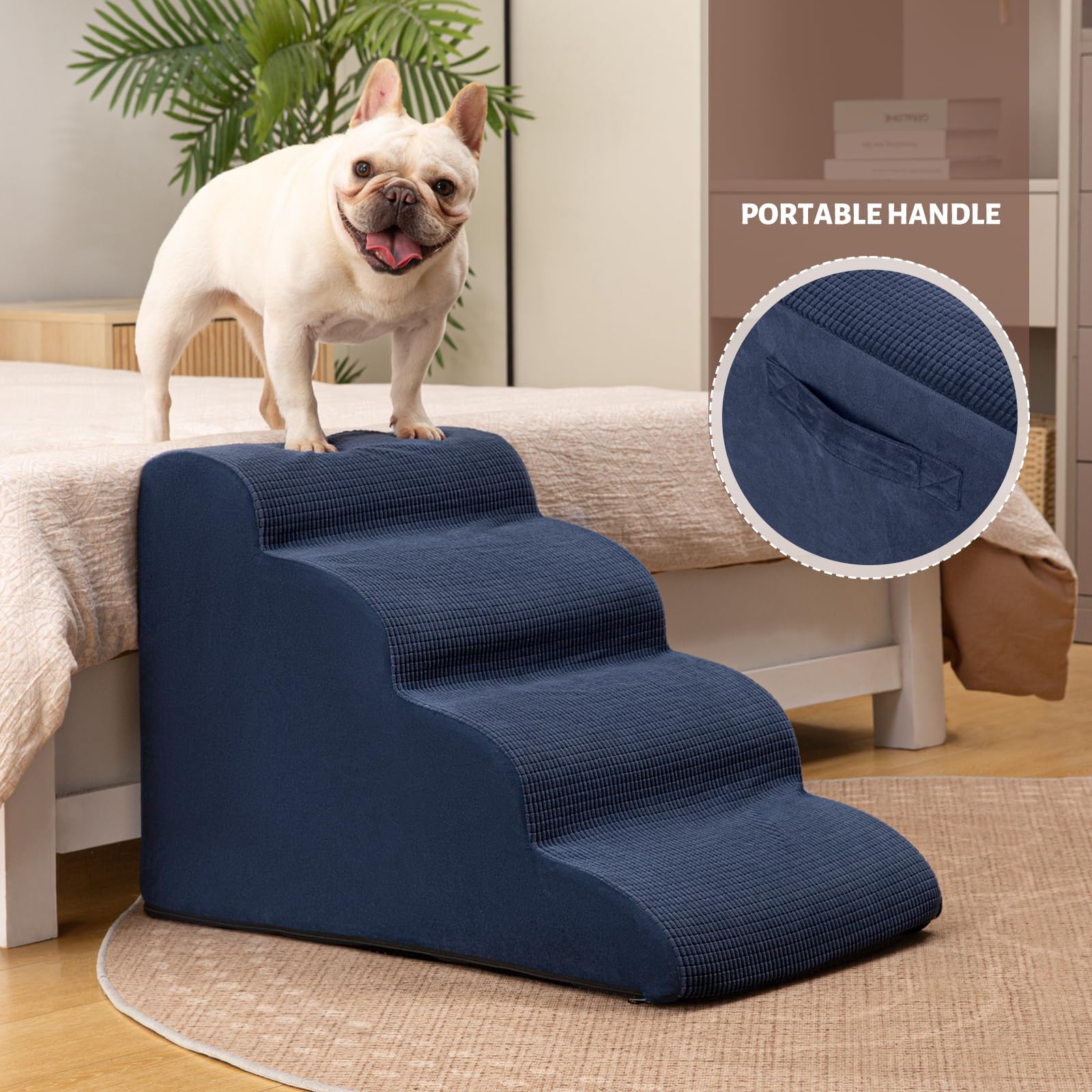 Aodisman 4-Step Dog Stairs and Ramp for Beds or Couches,Non-Slip Sturdy Pet Steps for Small Dogs and Cats,17.4 H,Blue