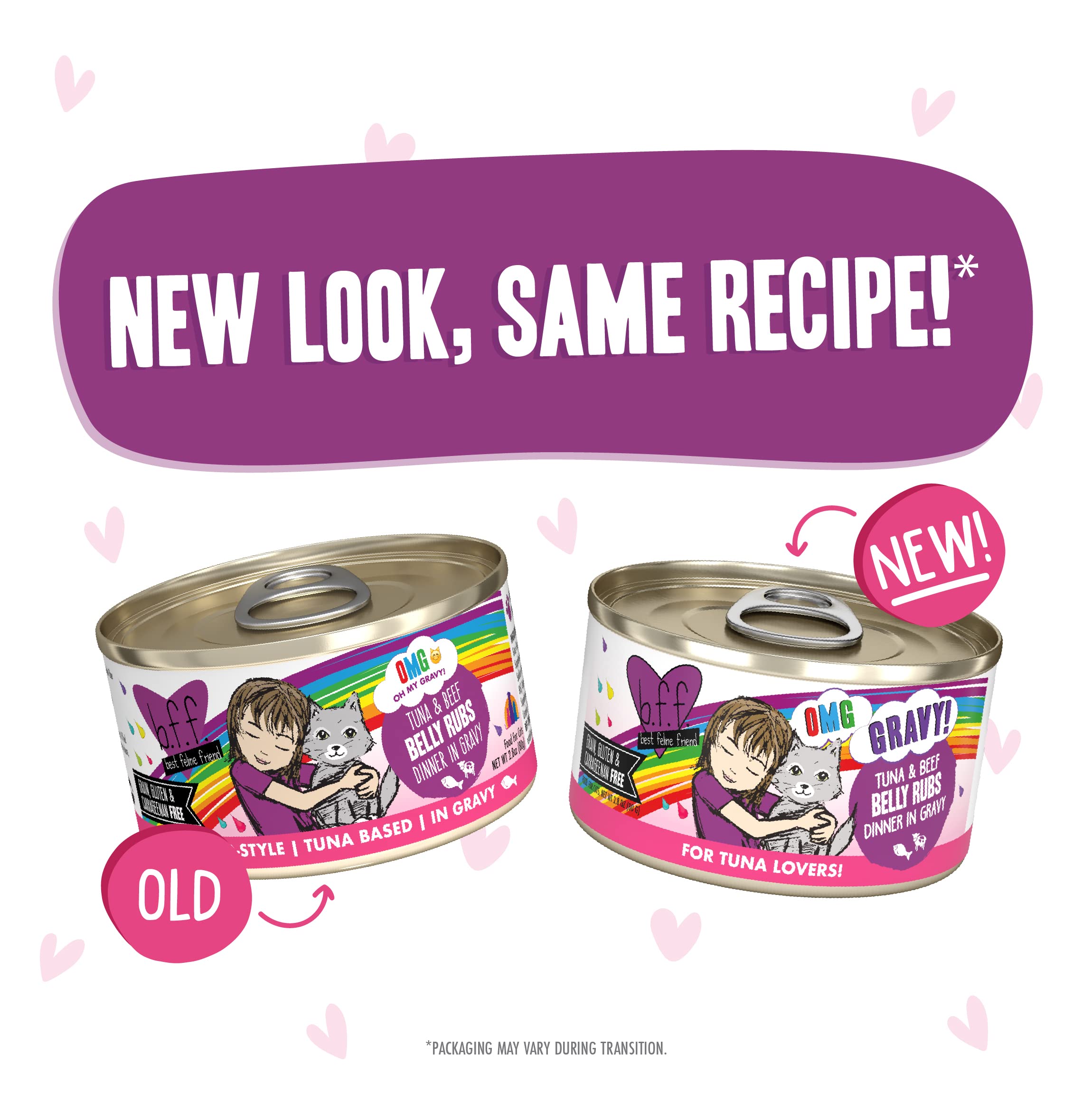 B.F.F. OMG - Best Feline Friend Oh My Gravy!, Tuna & Beef Belly Rubs with Tuna & Beef, 2.8oz Can (Pack of 12)