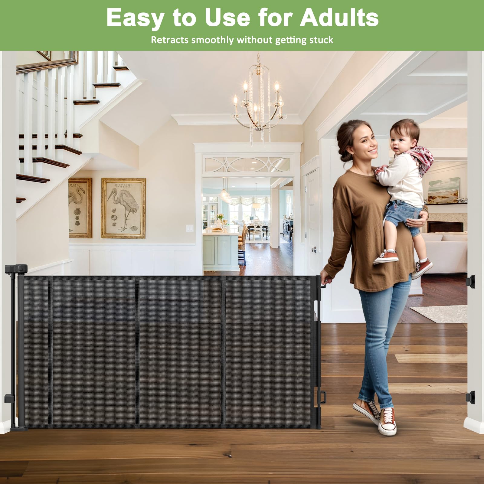 Reinforced 100 Inch Extra Wide Retractable Dog Gate for The House Extra Wide Retractable Baby Gates Extra Wide Retractable Pet G