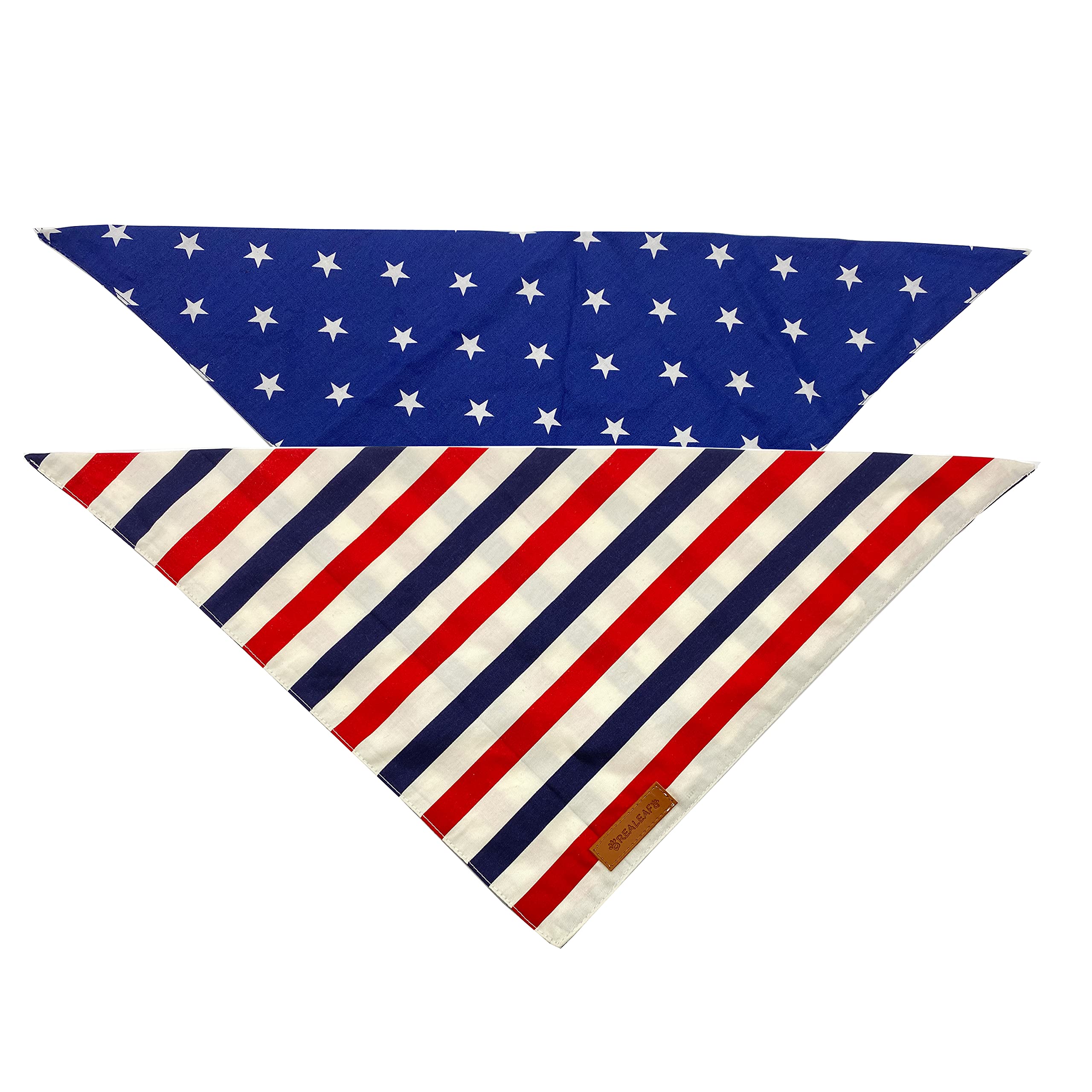 Realeaf 4Th Of July Dog Bandanas 2 Pack, Reversible American Flag Pet Scarf For Boy And Girl, Premium Durable Fabric, Patriotic