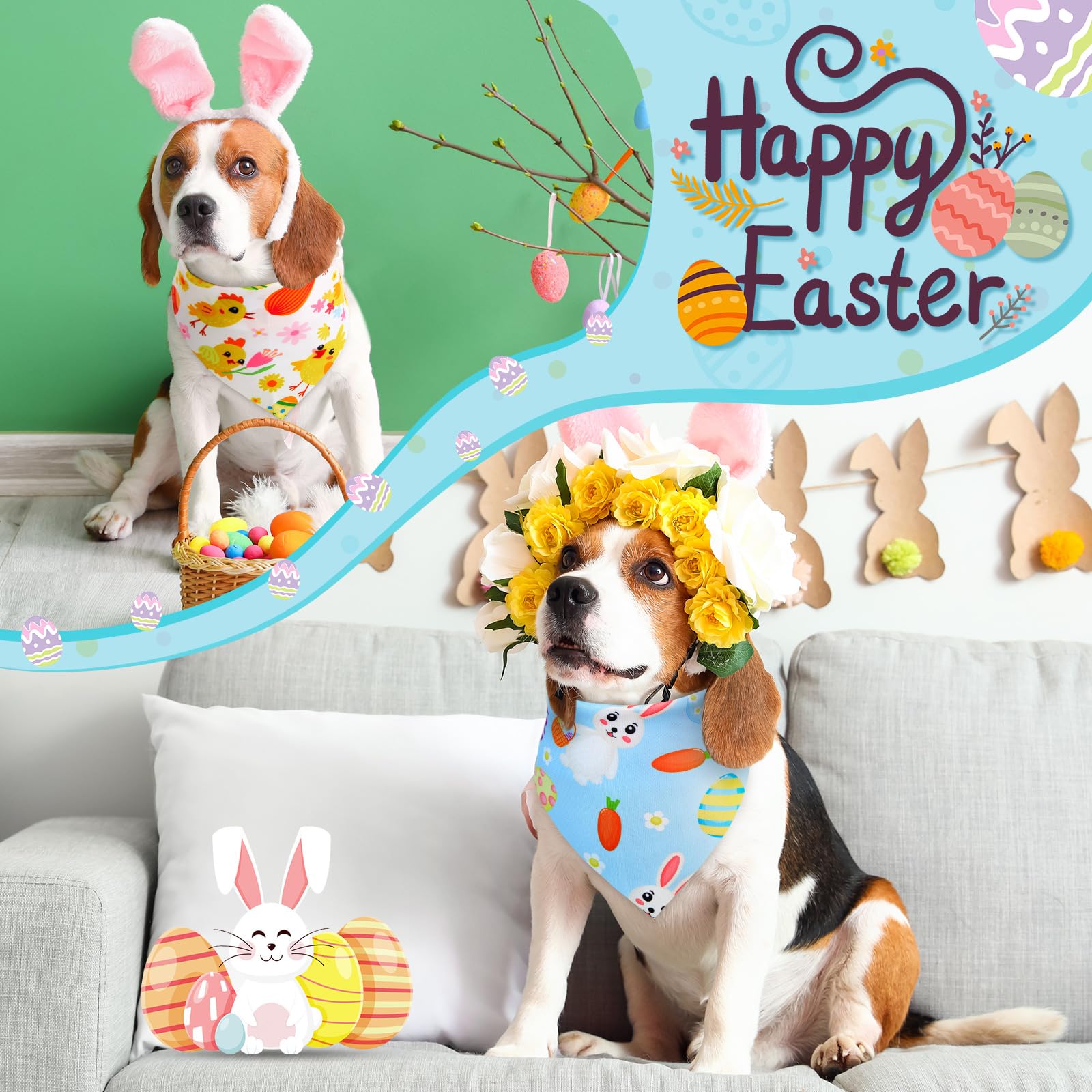Sanwuta 50 Pcs Easter Dog Bandanas Bulk Pet Kerchief Set Bibs Triangle Scarf Dog Bandanas With Egg Rabbit Carrot Patterns For Ea