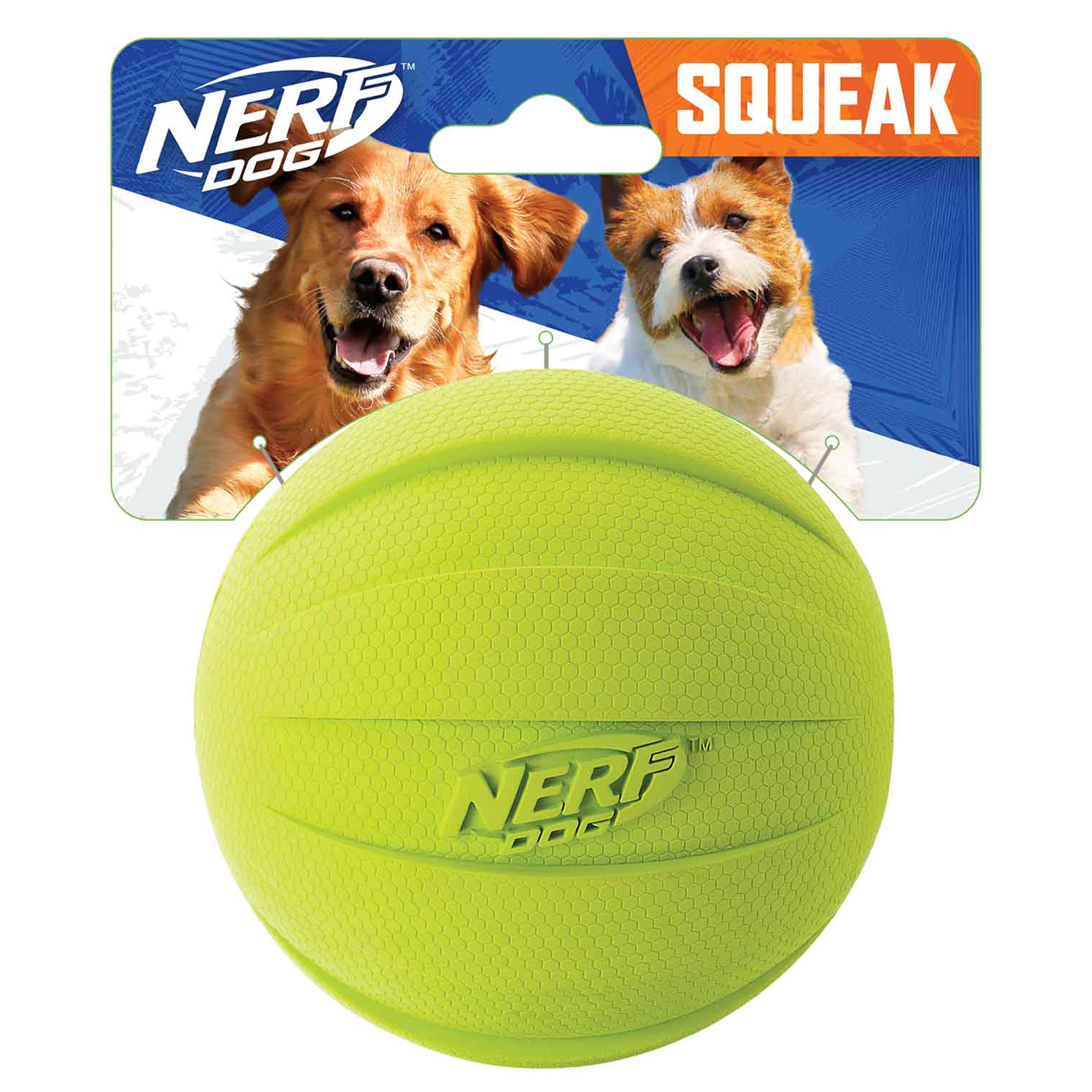 Nerf Dog Rubber Ball Dog Toy With Squeaker, Lightweight, Durable And Water Resistant, 4 Inch Diameter For Medium/Large Breeds, Single Unit, Green