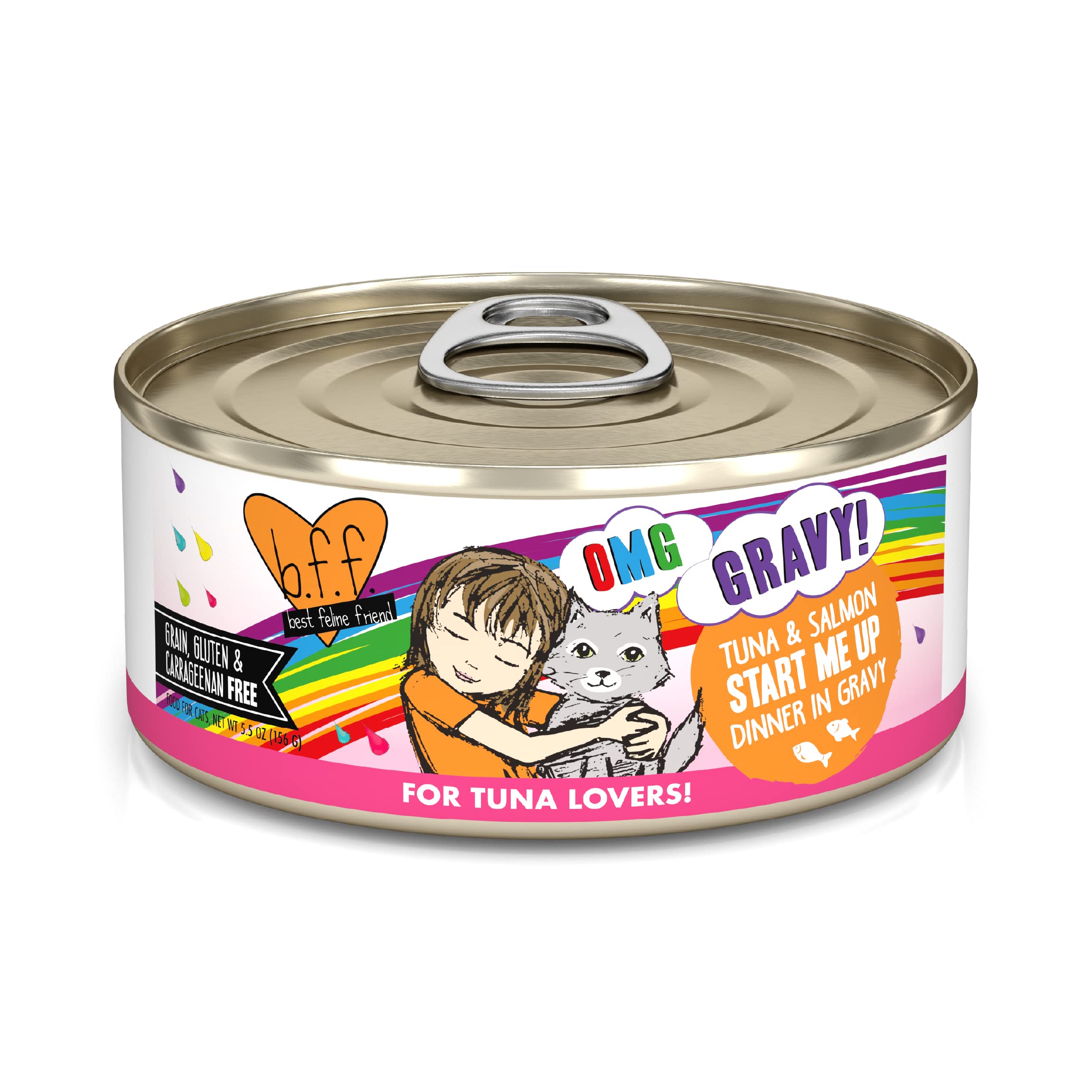 Weruva B.F.F. OMG - Best Feline Friend Oh My Gravy!, Tuna & Salmon Start Me Up with Tuna & Salmon, 5.5oz Can (Pack of 8)