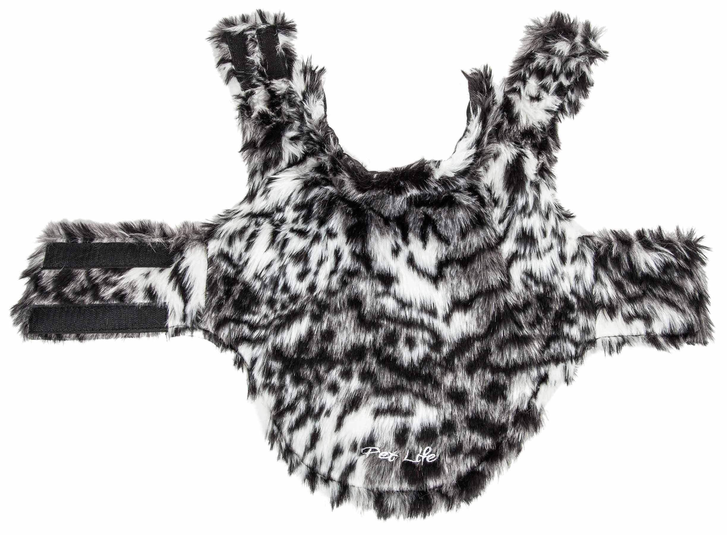 Pet Life  Luxe 'Paw Dropping' Gray-Scale Tiger Patterned Mink Fur Dog Coat - Dog Jacket with Easy Hook-and-Loop Belly enclosures