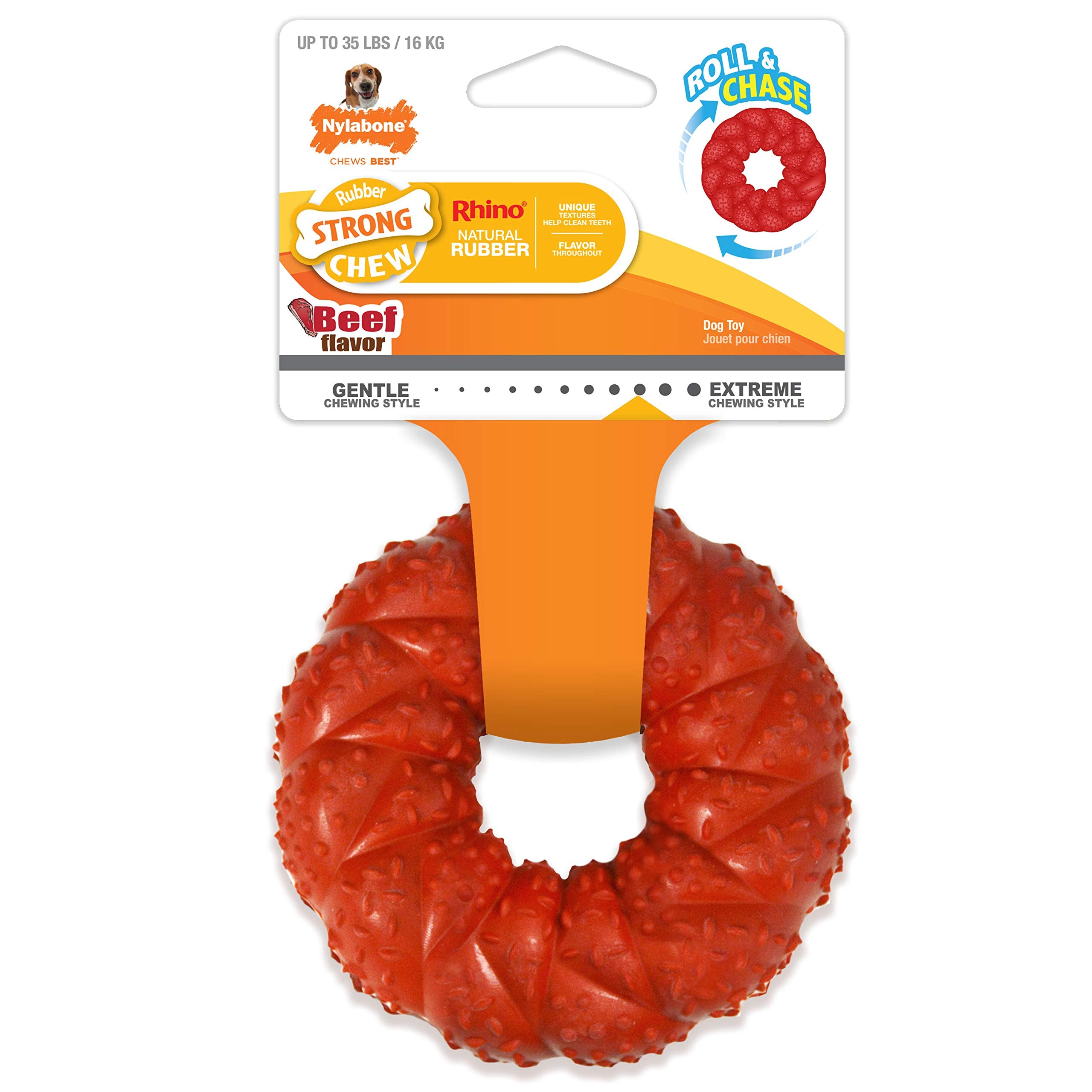 Nylabone Strong Chew Ring Braided Chew Toy For Dogs Beef Medium/Wolf (1 Count)
