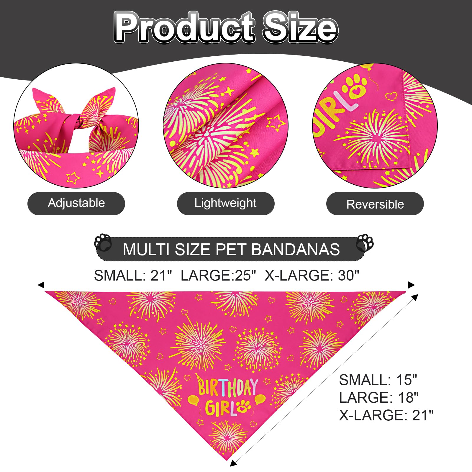 Ququle Dog Birthday Bandana Girl Pink Small 1Pcs, Durable Triangle Reversible Scarf Bibs Handkerchief For Puppy Pet