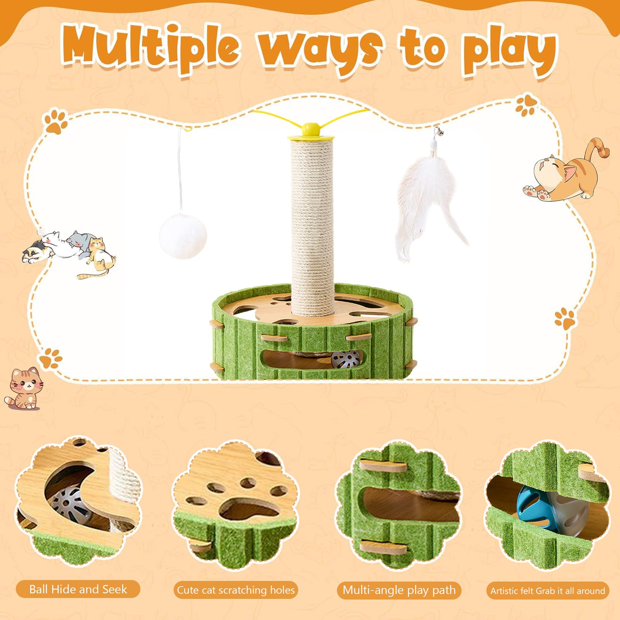 Superpaws Cat Puzzle Toys Interactive Cat Dancer For Indoor Cats Teasing Box With Squeaky Toys And Scratching Felt,Kitten Track