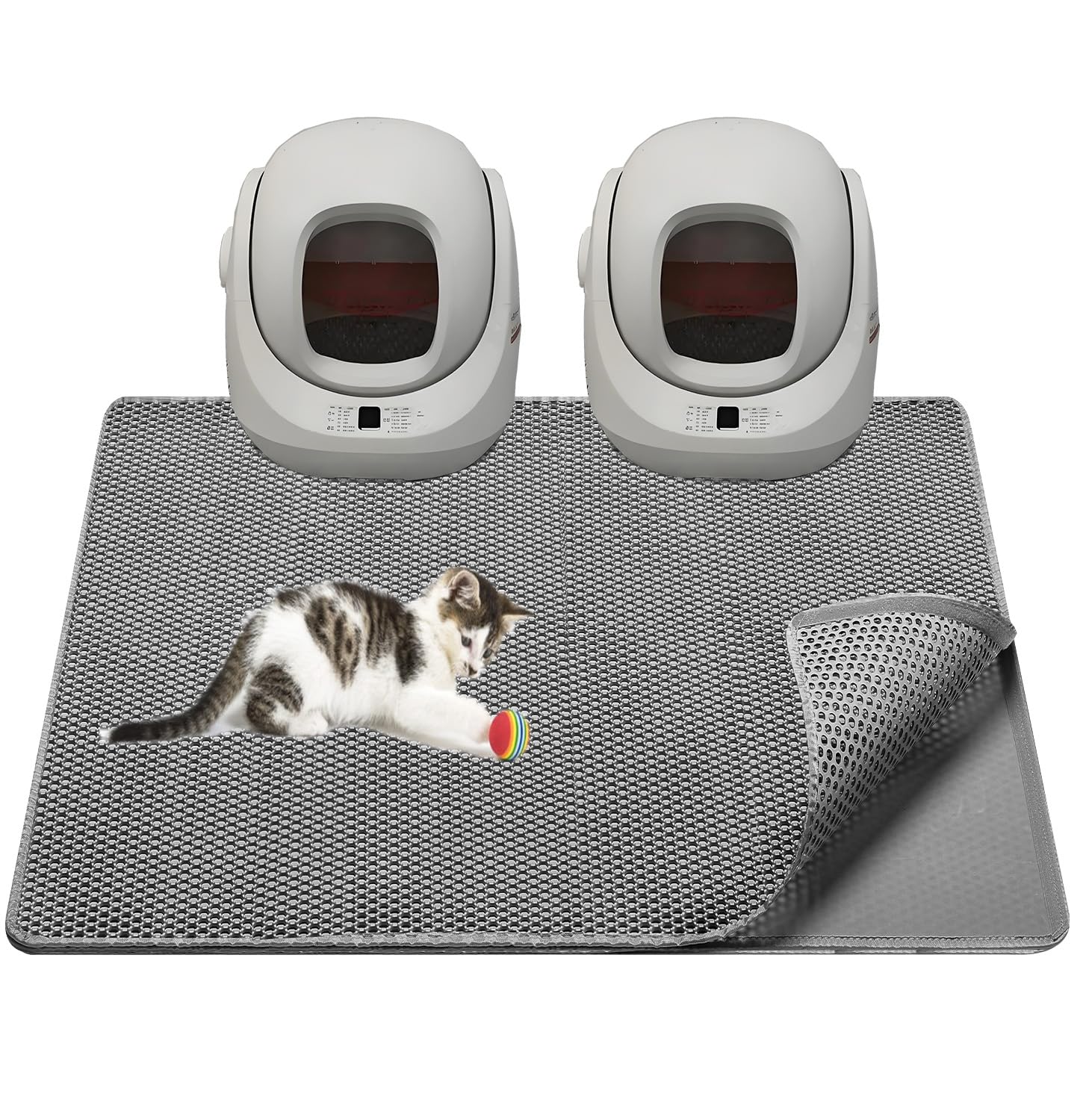 Tidynuts Cat Litter Mat,45''X32'' Extra Large Cat Litter Box Mat,Honeycomb Double Layer Kitty Litter Trapping Mat,Soft Eva Mater