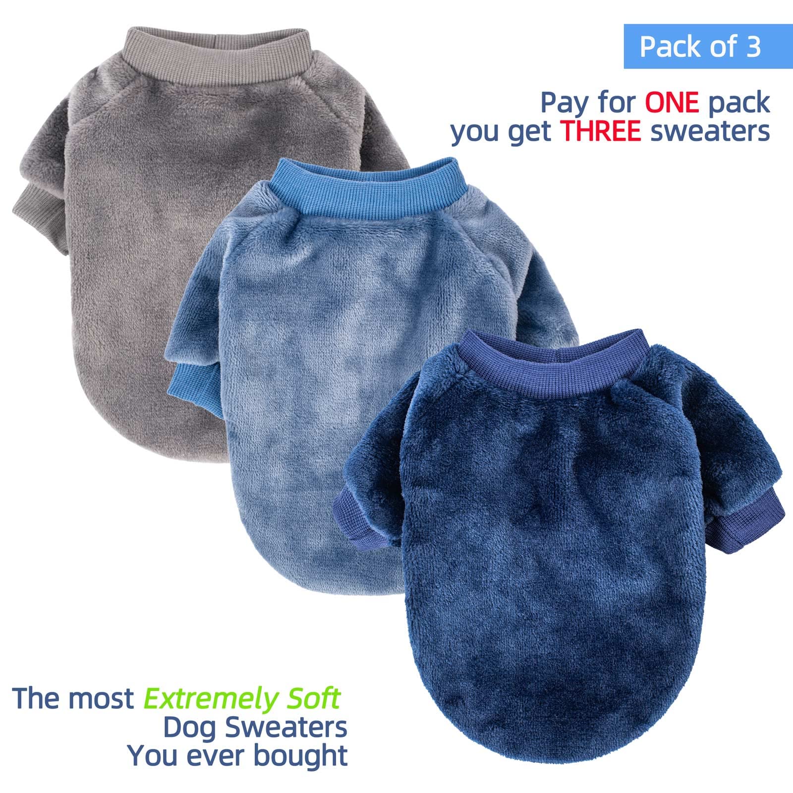 Dog Sweater, 3 Count, Dog Clothes, Dog Coat, Dog Jacket For Small Or Medium Dogs Boy Or Girl, Ultra Soft And Warm Cat Pet Sweate