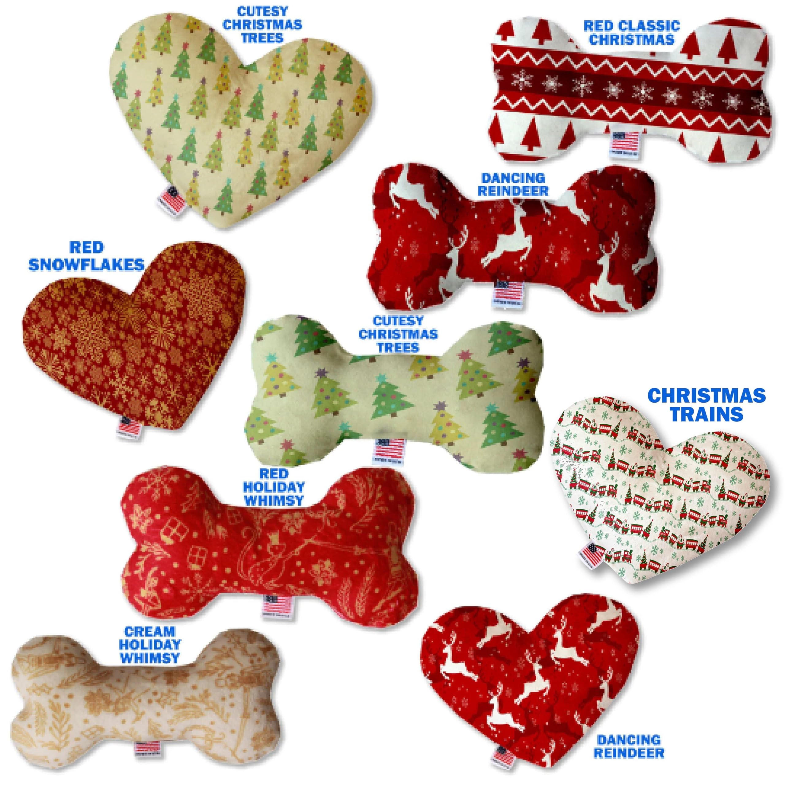 Pet and Dog Plush Heart or Bone Toy, &quot;Classy Christmas Group&quot; (Available in different sizes, and 7 different pattern options!) Dancing Reindeer 8&quot; Plush Bone