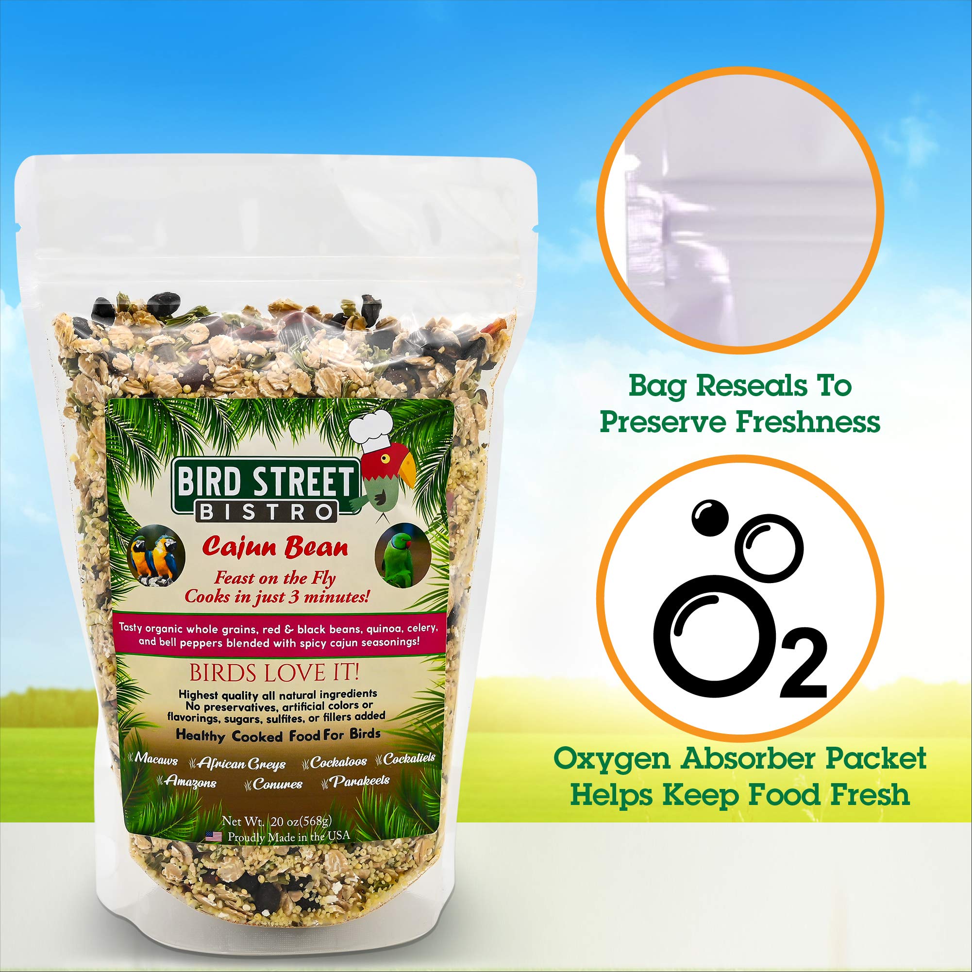 Bird Street Bistro Parrot Food - Parakeet & Cockatiel Food - Cooks in 3-15 min with Natural & Organic Grains, Legumes, Healthy F