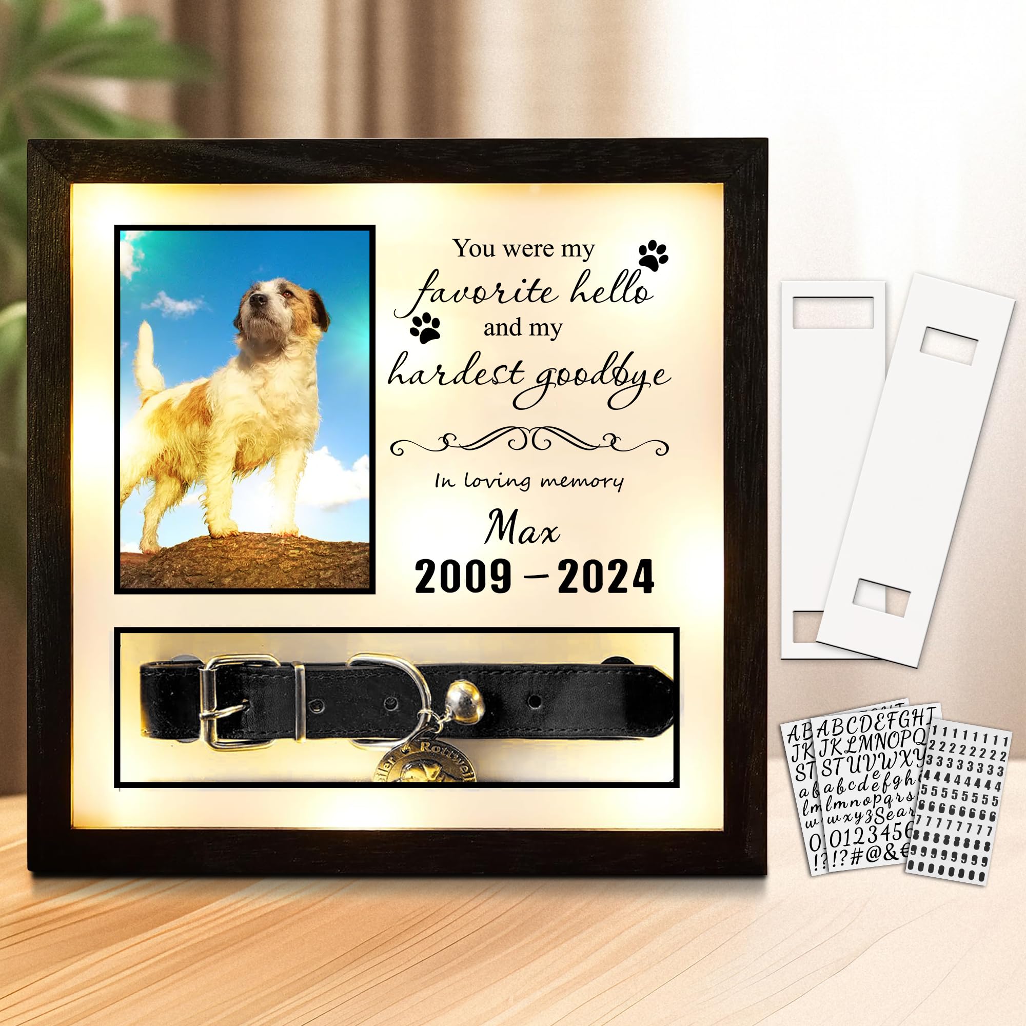 10''X10''Pet Collar Memorial Shadow Box Dog Picture Frame, Cat Or Dog Memorial Gift Pet Sympathy Remembrance Gift Keepsake For M