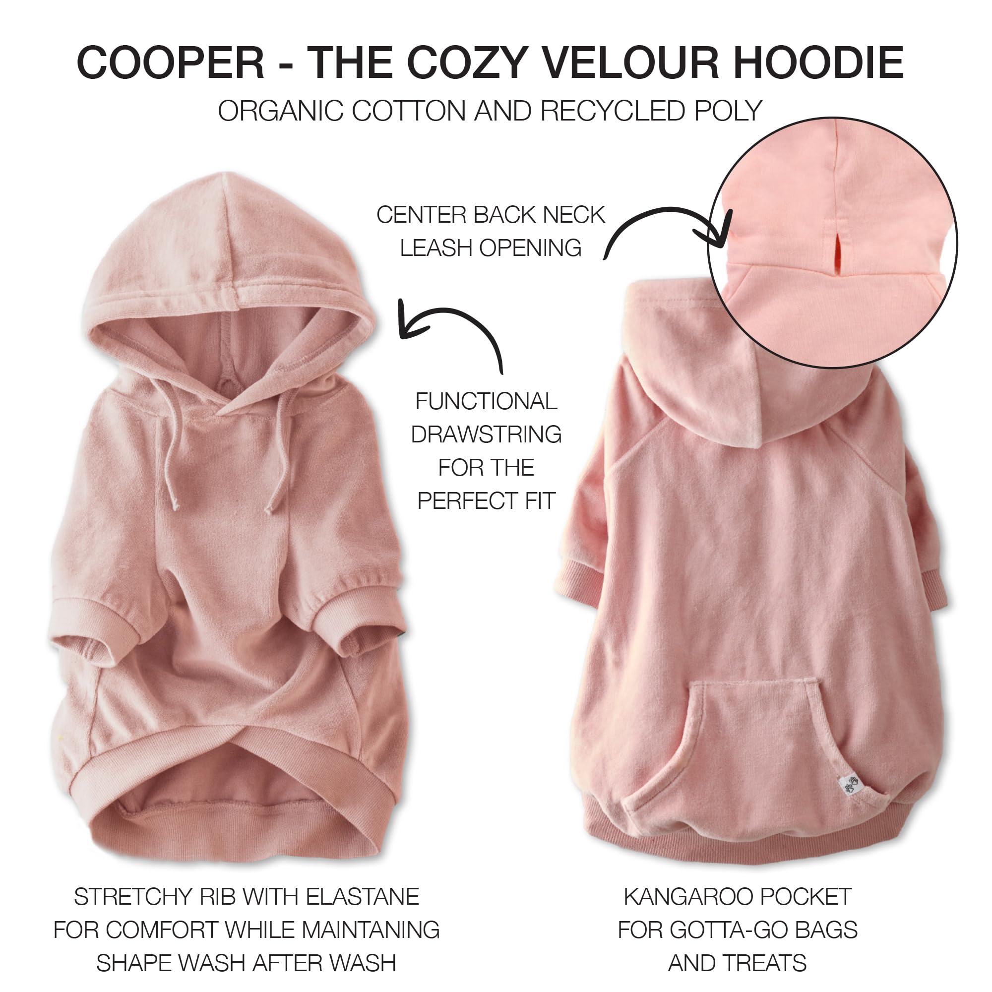 Pet Passion Organic Cotton Velour Dog Hoodie Pet Coat For Small, Medium And Large Dogs, Pink, Small