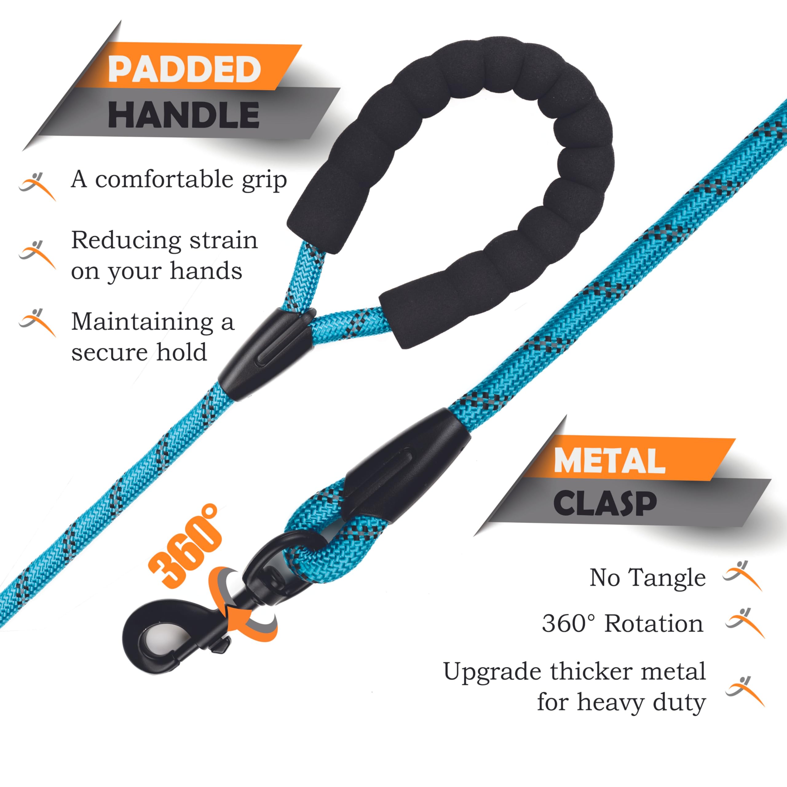 Glorypet 2 Pack 6 Ft Heavy Duty Dog Leash With Poop Bag And Dispenser And Silicone Toothbrush, Durable, Comfortable Padded Handl