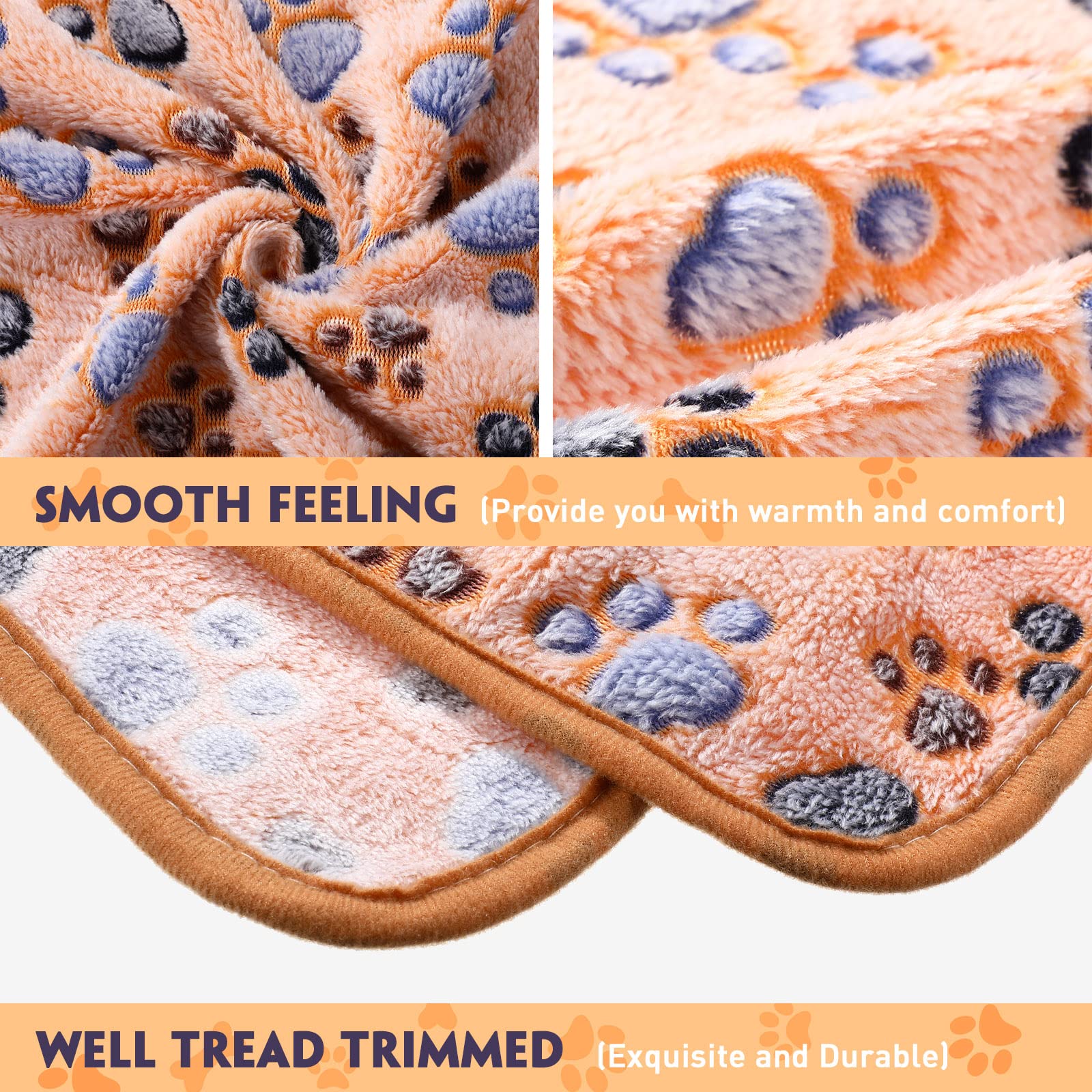 Tatuo 4 Pcs Dog Blanket For Pet Puppy Teething Toys Paw Print Fleece Blanket For Pet Cat Soft Warm Sleep Mat Guinea Pig Cage Mat