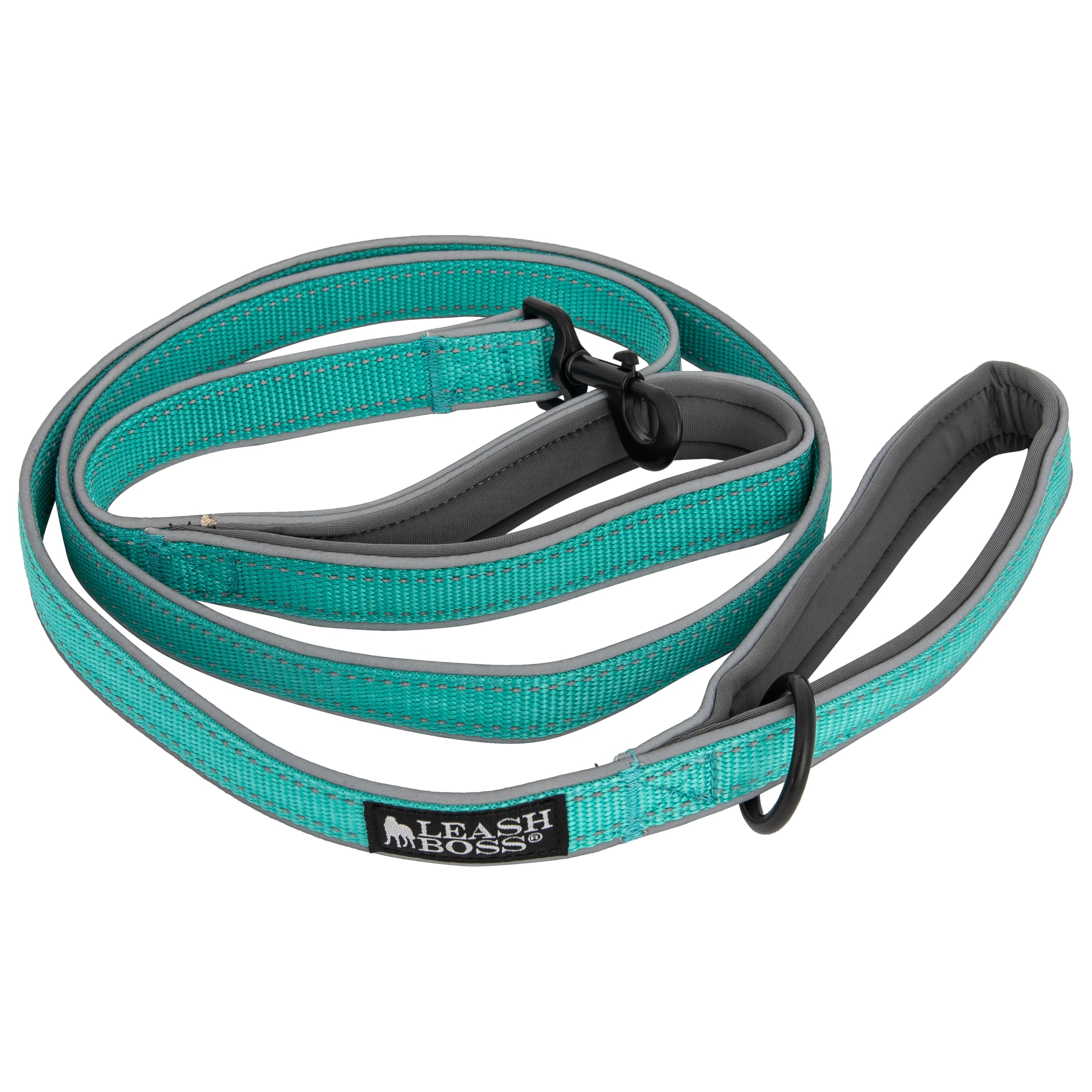 Leashboss Double Handle Dog Leash, 6 Ft Reflective Dog Leash With Two Padded Handles For Large Dogs Or Medium Dogs That Pull (Aqua)