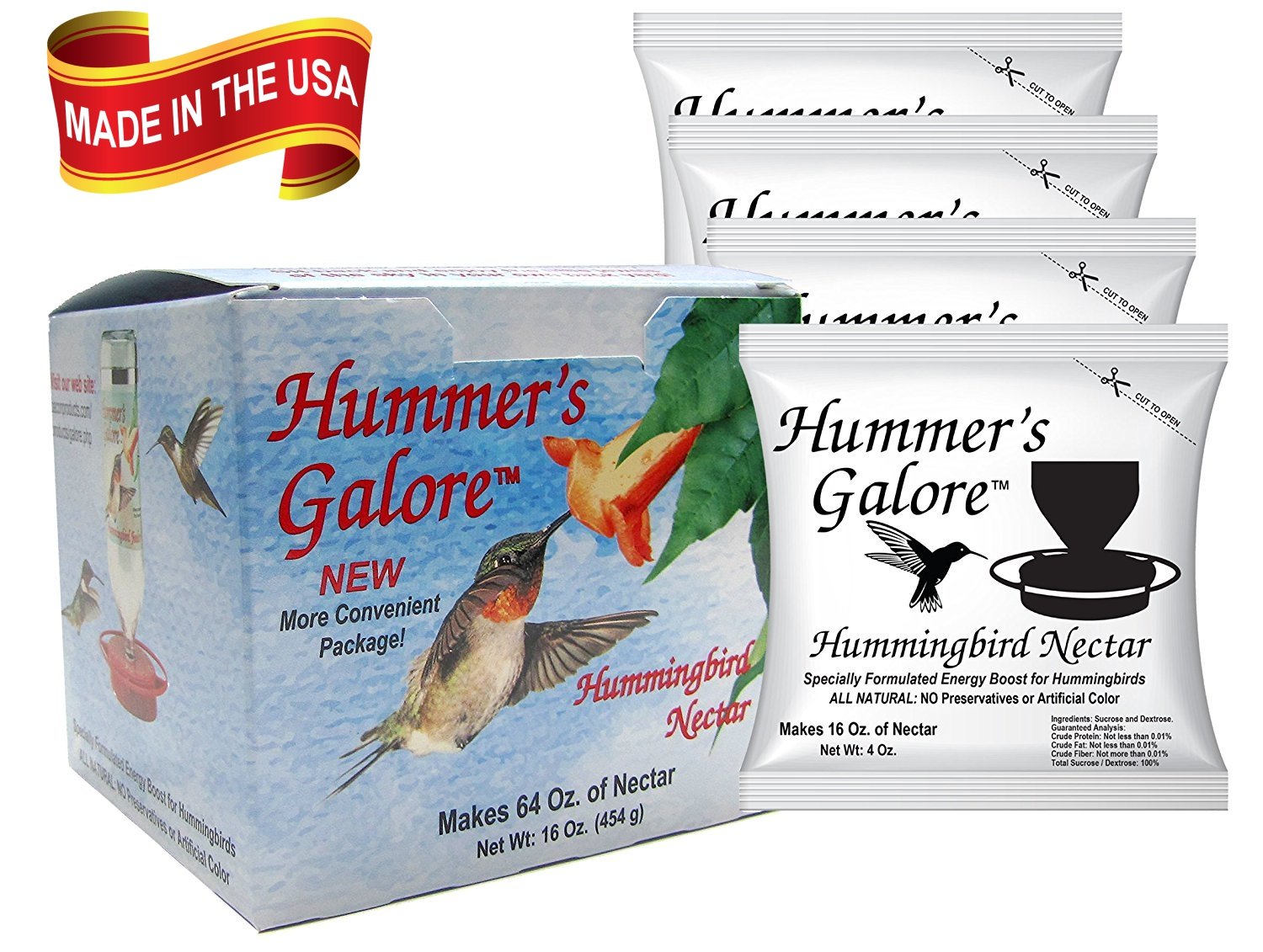 Hummers Galore Hummingbird Food - Ready-to-Mix Hummingbird Nectar, All-Natural Nectar Collector Formula, No Preservatives or Dy