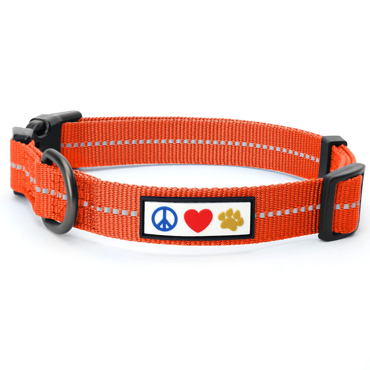 Pawtitas Recycled Dog Collar With Reflective Stitched Puppy Collar Made From Plastic Bottles Collected From Oceans Large Orange Habanero