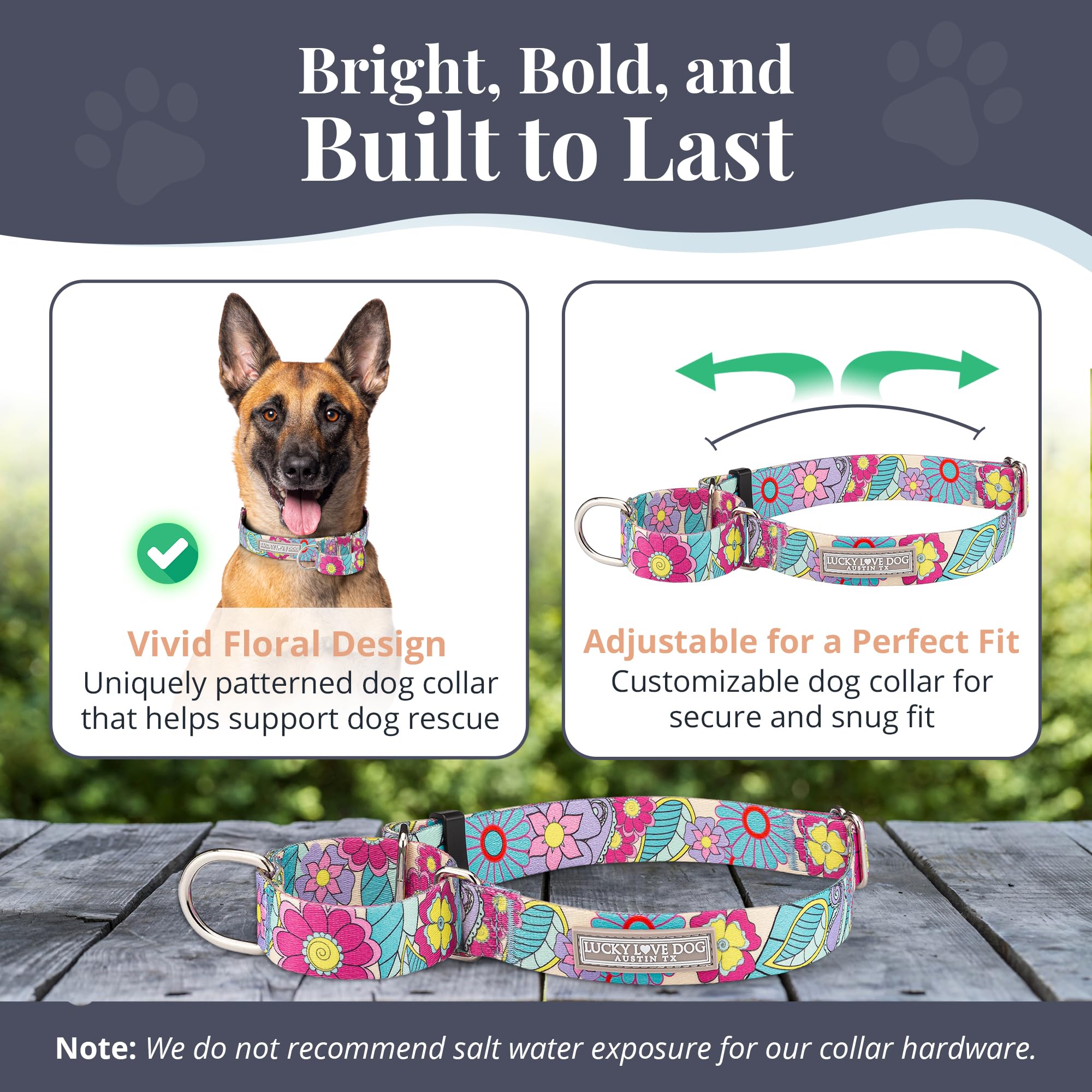 Lucky Love Dog Martingale Collar, Premium No Slip Martingale Collar For Large Dogs, Great For Whippets, Greyhounds, And More (Ca