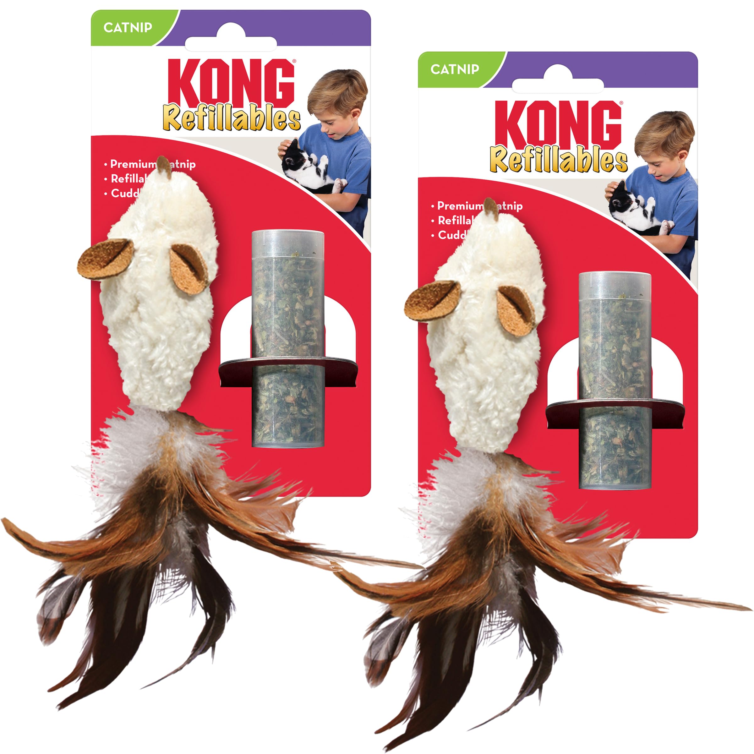 Kong Refillables Catnip Toys, Assorted 2-Pack - Plush Cat Toys With Refillable Catnip Pouch & Premium North American Catnip (Fea